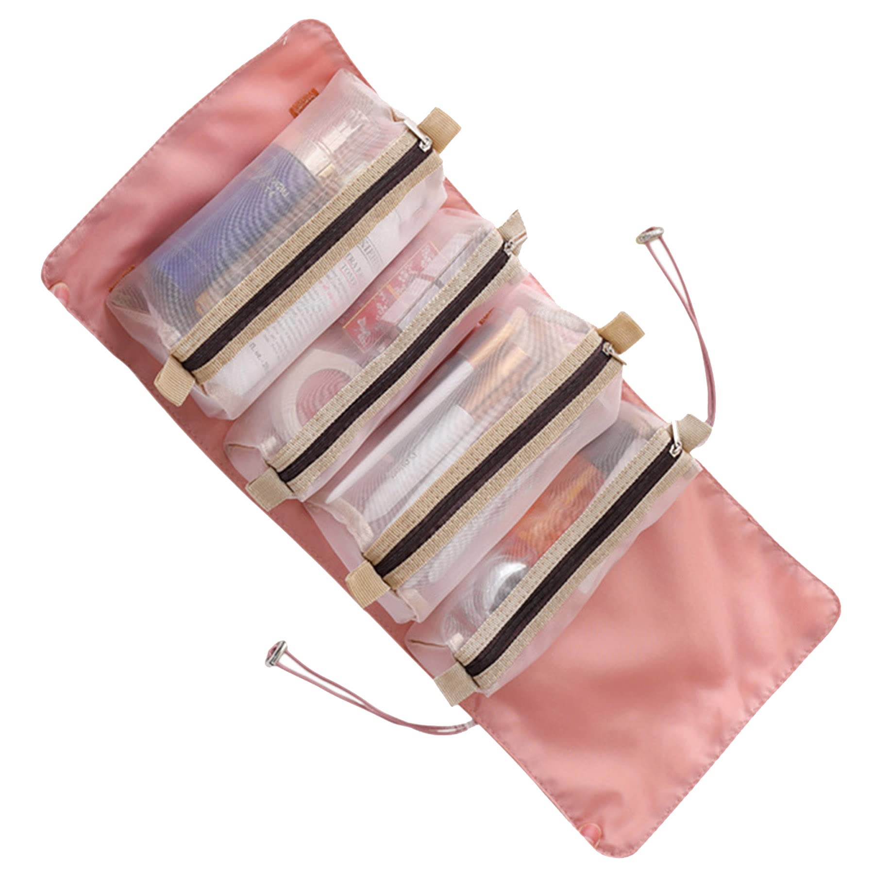 4-in-1 Makeup Organizer & Travel Toiletry Bag - Removable Cosmetic Pouch, Foldable Shampoo & Toiletries Storage Case (Pink) - Perfect for Travel, Gym, Home & Salon Organization