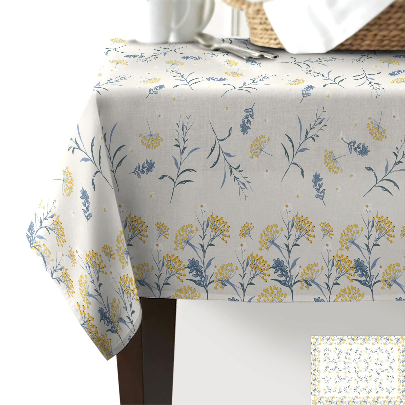 Waterproof Rectangle Tablecloth 52x70 Inches - Rustic Beige Floral Farmhouse Table Cover, Oil & Spill Proof Dining Table Cloth for Harvest Parties, Buffet Dinners, Camping & Outdoor Picnics