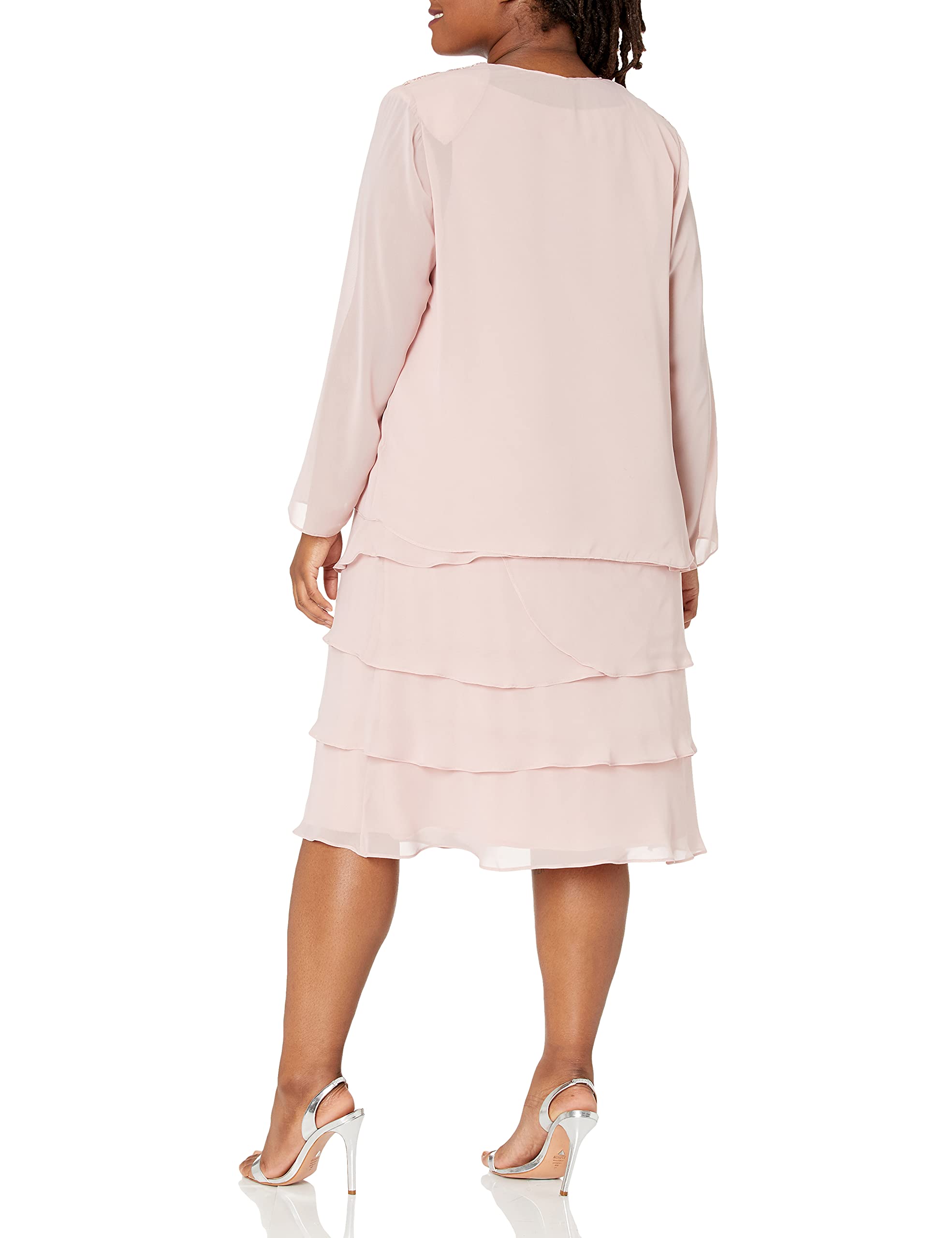 S.L. Fashions Women's Plus Size Two Piece Embellished Jacket Dress Set for Work, Party & Special Occasions | Elegant Formal Outfit for Curvy Women