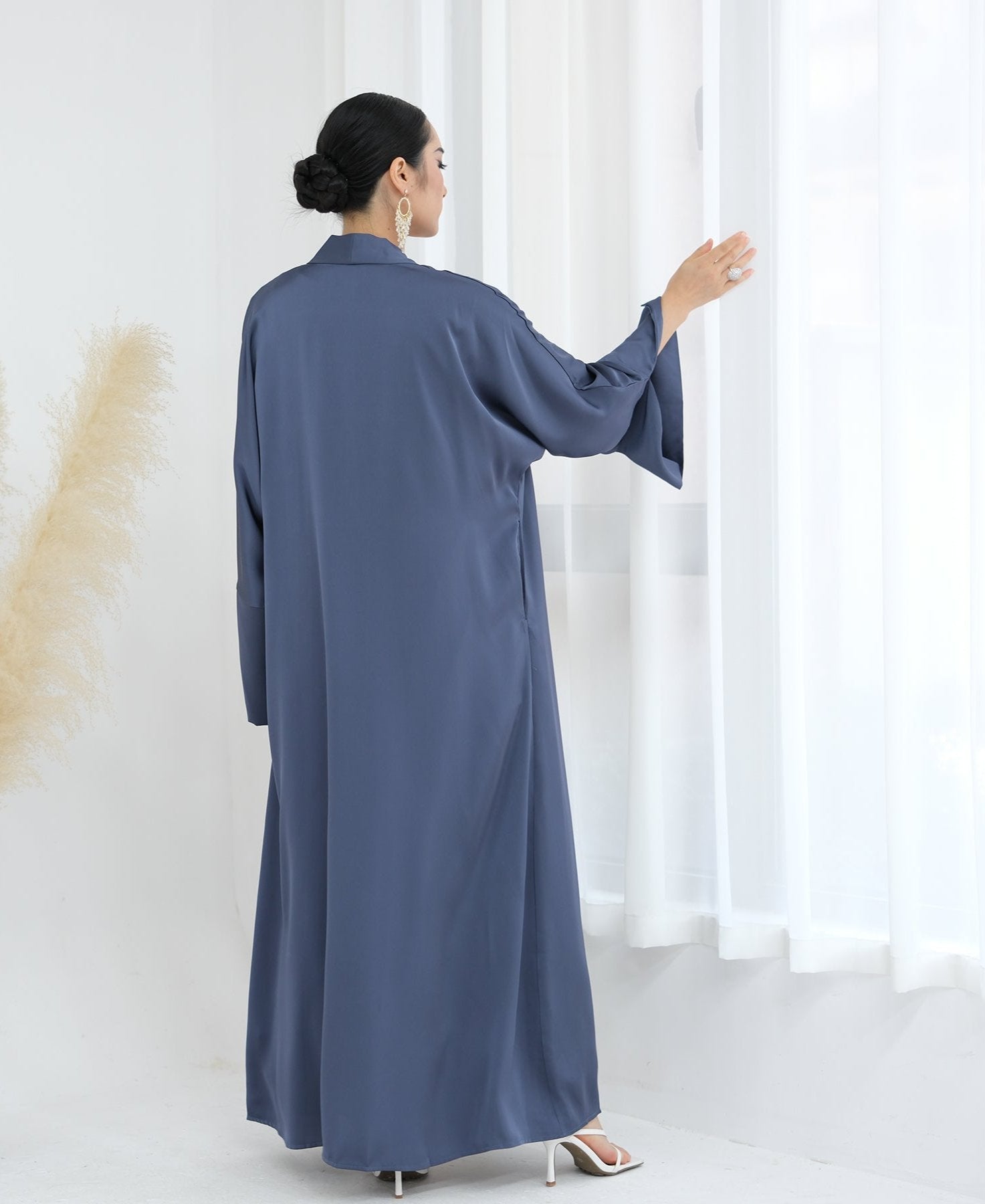 Lavinia Satin Open Abaya Denim - Elegant Muslim Prayer Dress for Women | Perfect for Prayer, Mosque, and Special Occasions