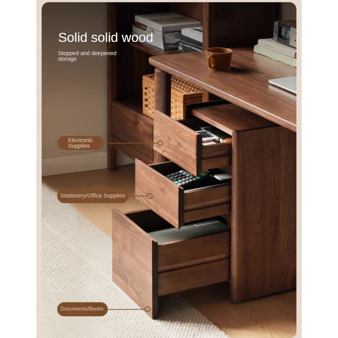 Premium Black Walnut & Ash Solid Wood Study Desk - Handcrafted Writing Table for Home Office, Library, or Dorm Room - Ergonomic Design for Work & Study