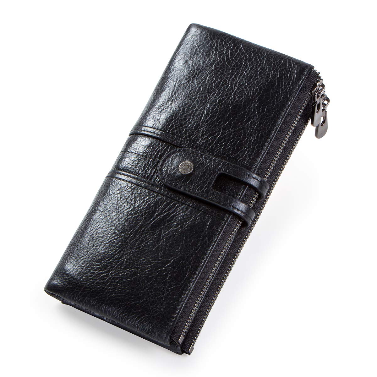 Genuine Leather Clutch Wallet for Men - RFID Blocking Credit Card Holder & Phone Pocket - Slim Checkbook Organizer with Zipper Coin Purse | Perfect for Business, Travel, and Everyday Use