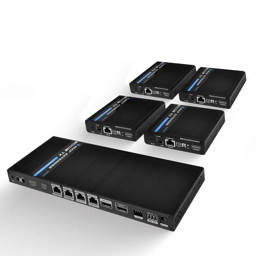 1x4 4K HDMI Extender Splitter Over Single CAT6/7 Cable - Up to 230ft, 18Gbps, Bi-Directional IR, RS232, EDID - ipcolor Technology (UHD14 IPC230 K) - Perfect for Home Theater, Conference Rooms & Gaming Setups
