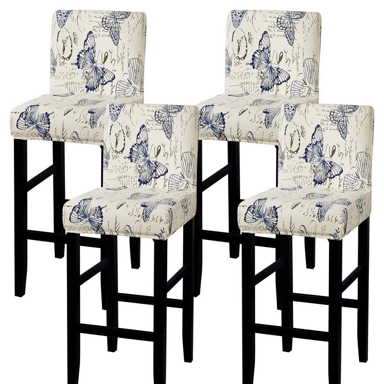 Stretch Washable Bar Stool Covers Set of 4 - Counter Height Chair Seat Covers for Kitchen, Dining Room & Cafe - Floral Butterfly Design - Perfect for Home Decor, Restaurant Upgrade & Indoor/Outdoor Use