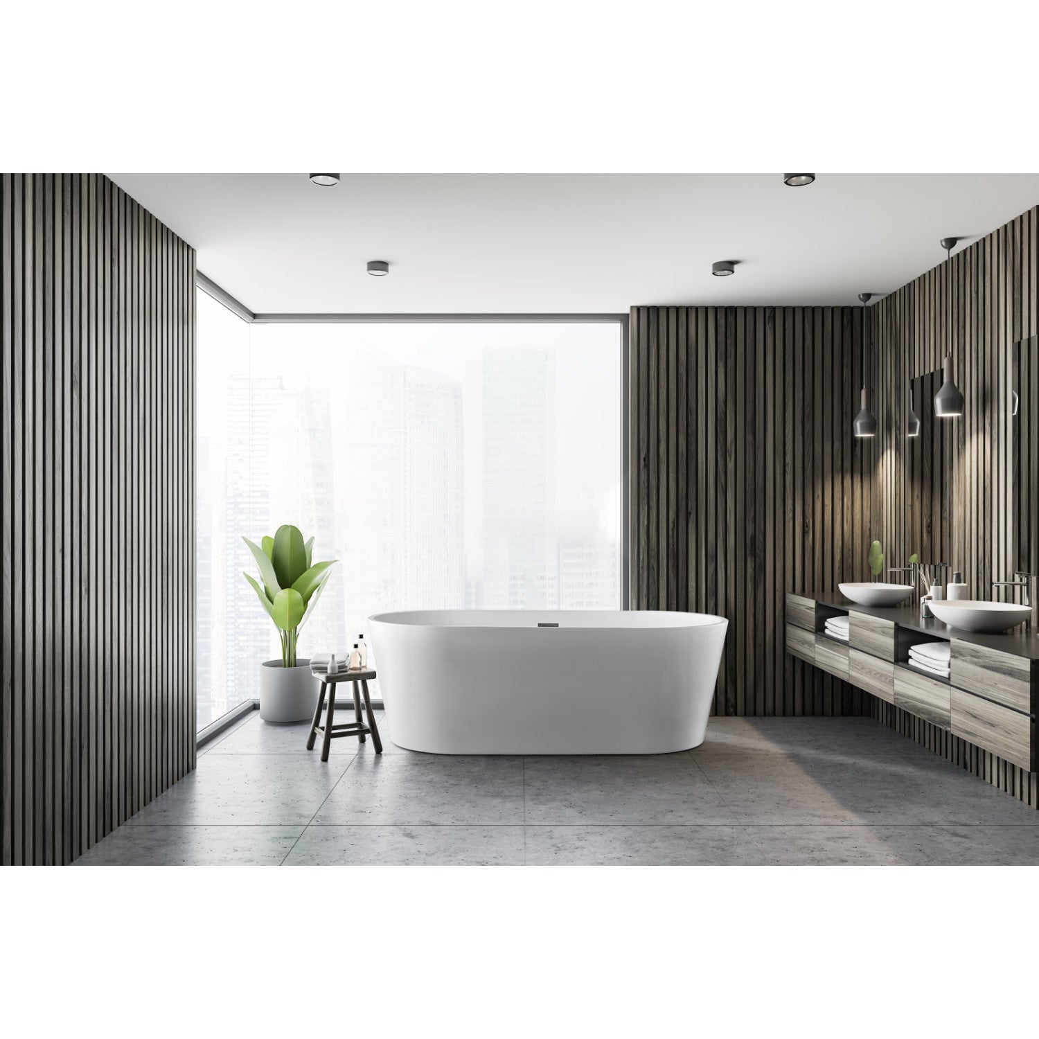 Aqua Eden 59-Inch Freestanding Acrylic Oval Bathtub - Double Ended Soaking Tub with Drain, Glossy White Finish | Perfect for Master Bathroom, Spa Retreat & Luxury Home Renovation