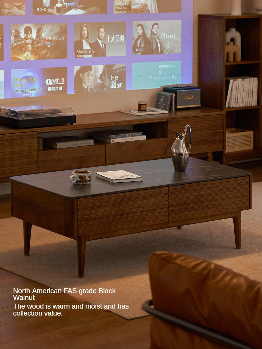 Solid Black Walnut Wood Coffee Table with Natural Slate Top - Perfect for Living Room, Lounge & Modern Home Decor