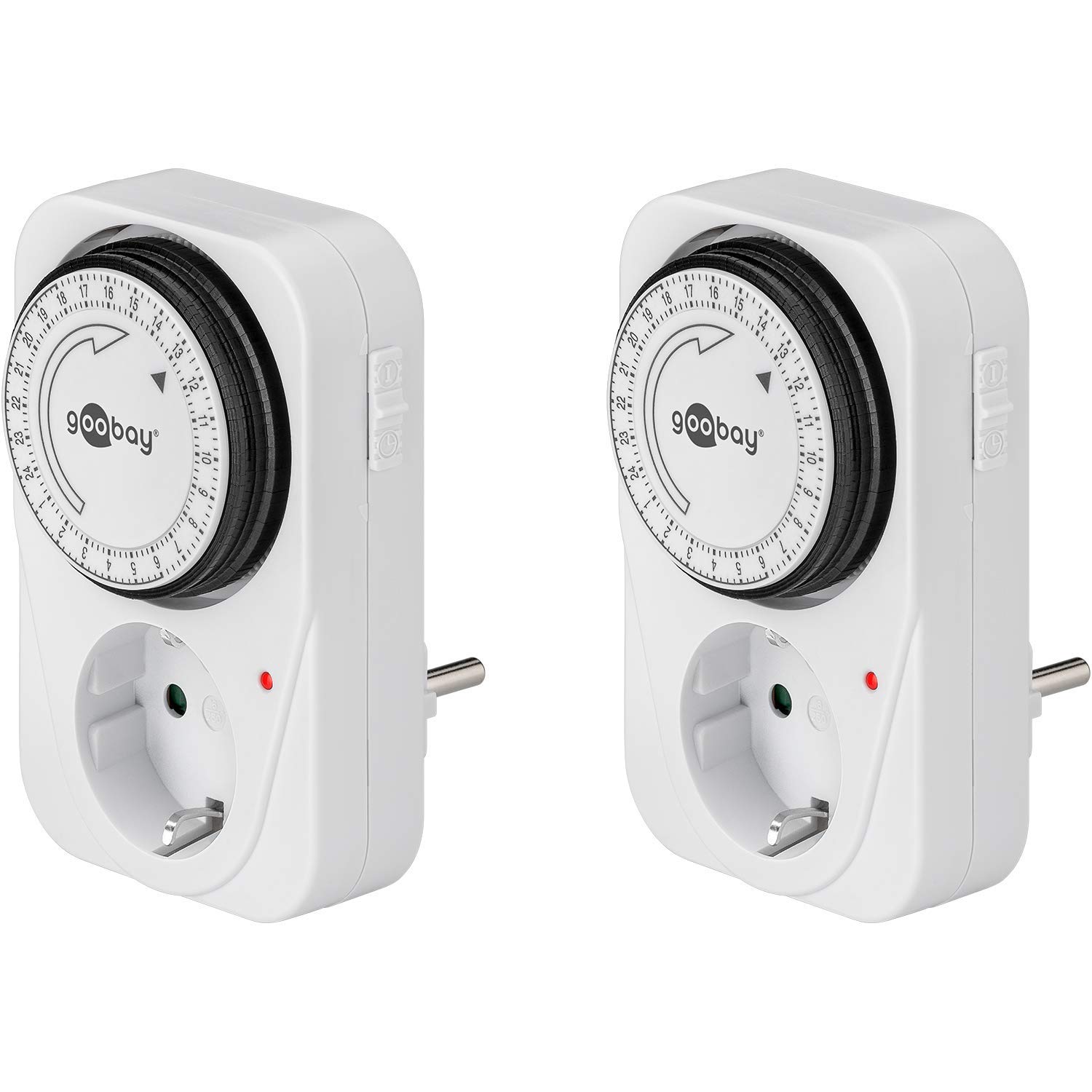 Goobay 55538 Analog Timer Socket Outlet 3500W Mechanical Timer Switch for Electrical Outlet, 15 Min Interval, 2-Pack - Perfect for Home Appliances, Lighting Control, and Energy Saving