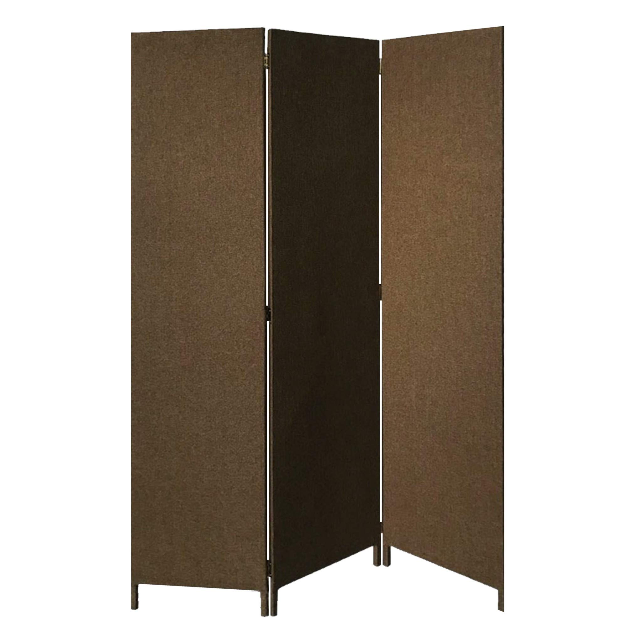 Brown Upholstered 3-Panel Room Divider Screen - Privacy Partition for Home, Office & Studio - Foldable Decorative Room Separator for Living Room, Bedroom & Dorm