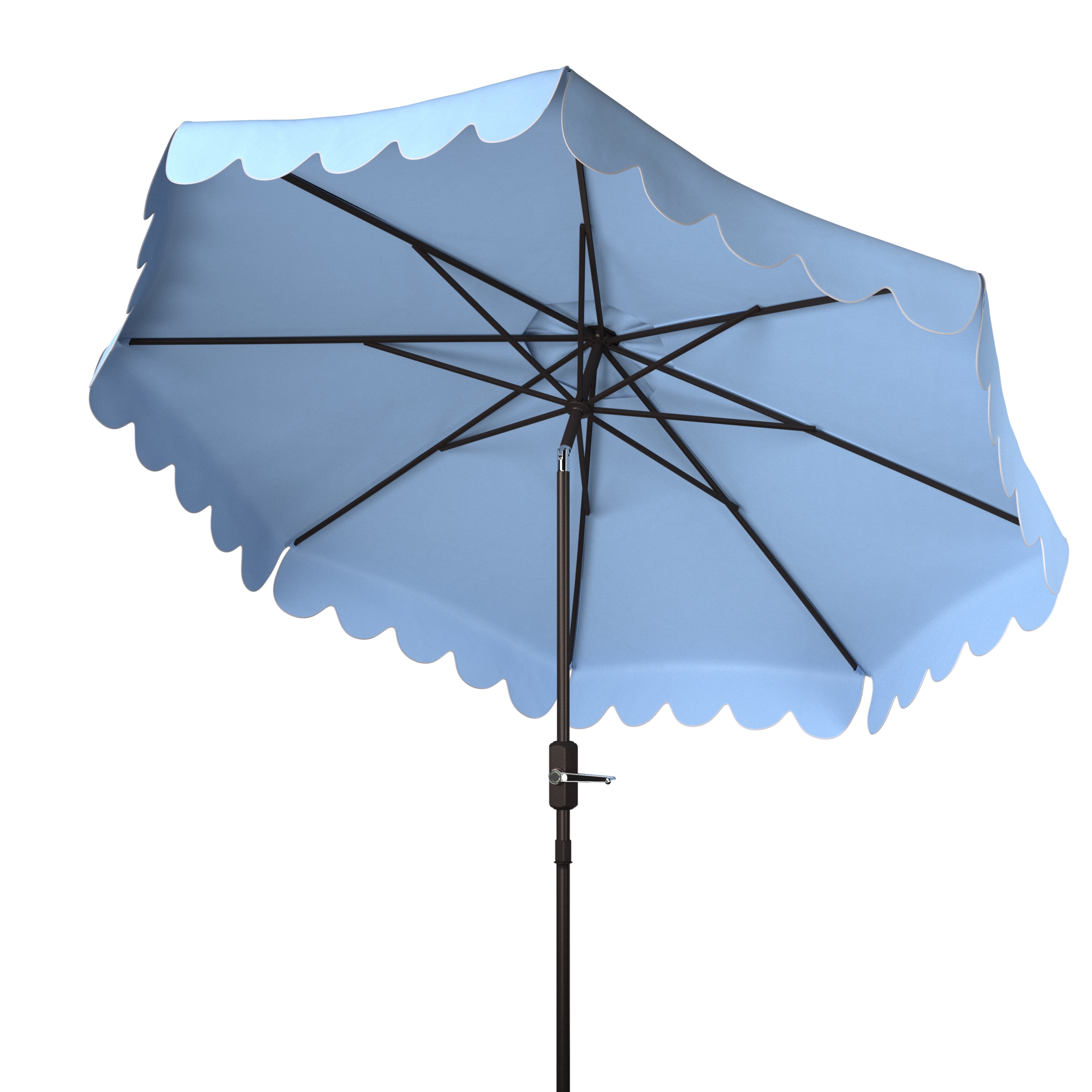 Baby Blue Scalloped Edge 9' Crank Outdoor Patio Umbrella - UV Protection & Tilt Function for Poolside, Backyard, and Beach Use