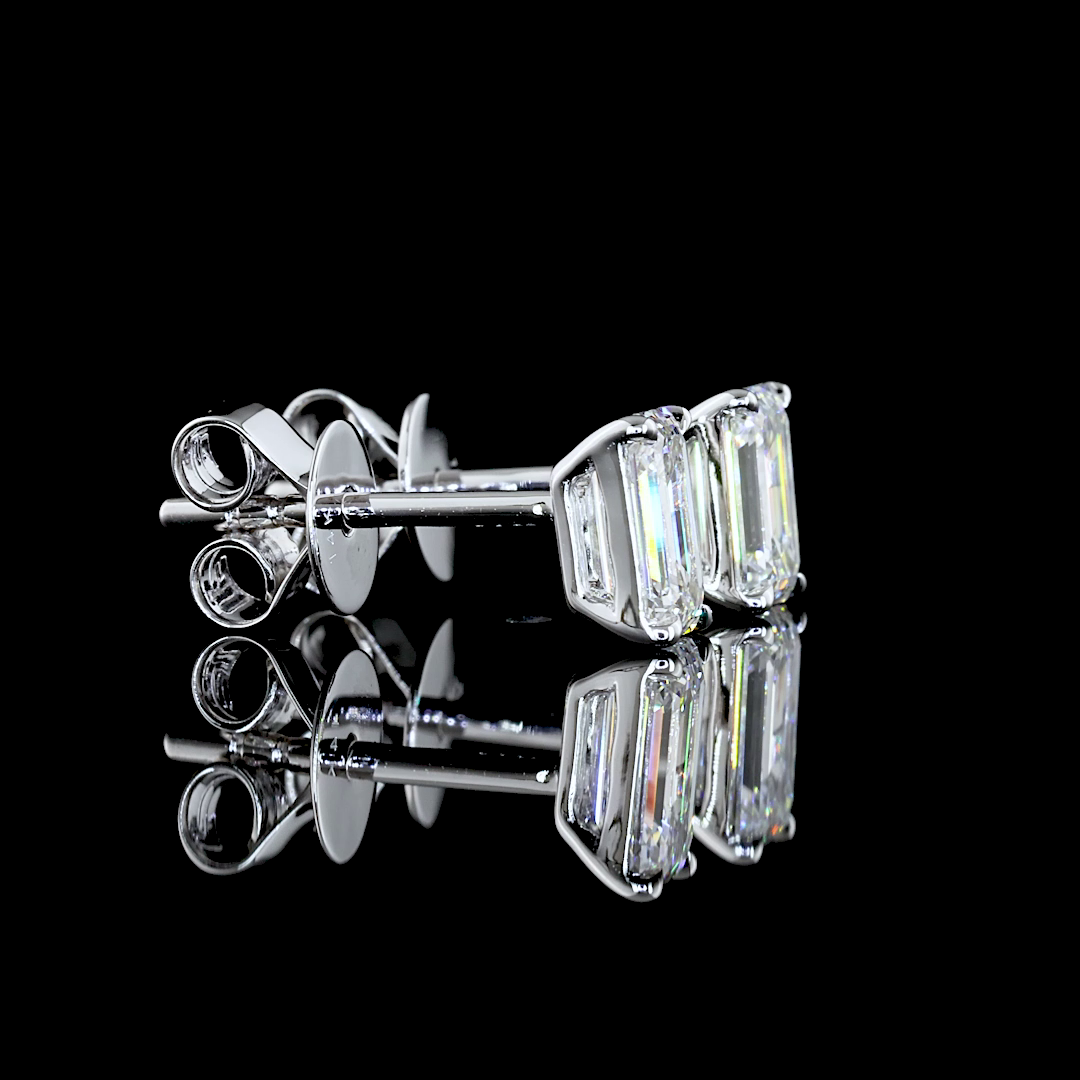 1.03 Carat Lab Grown Emerald Cut Diamond Stud Earrings in 14K White Gold - VS2 Clarity, F Color - Perfect for Weddings, Anniversaries & Special Occasions