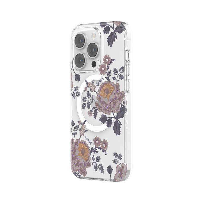 Coach MagSafe Compatible Case for iPhone 14 Pro - Moody Floral Purple Protective Cover | Perfect for Everyday Use, Work & Travel