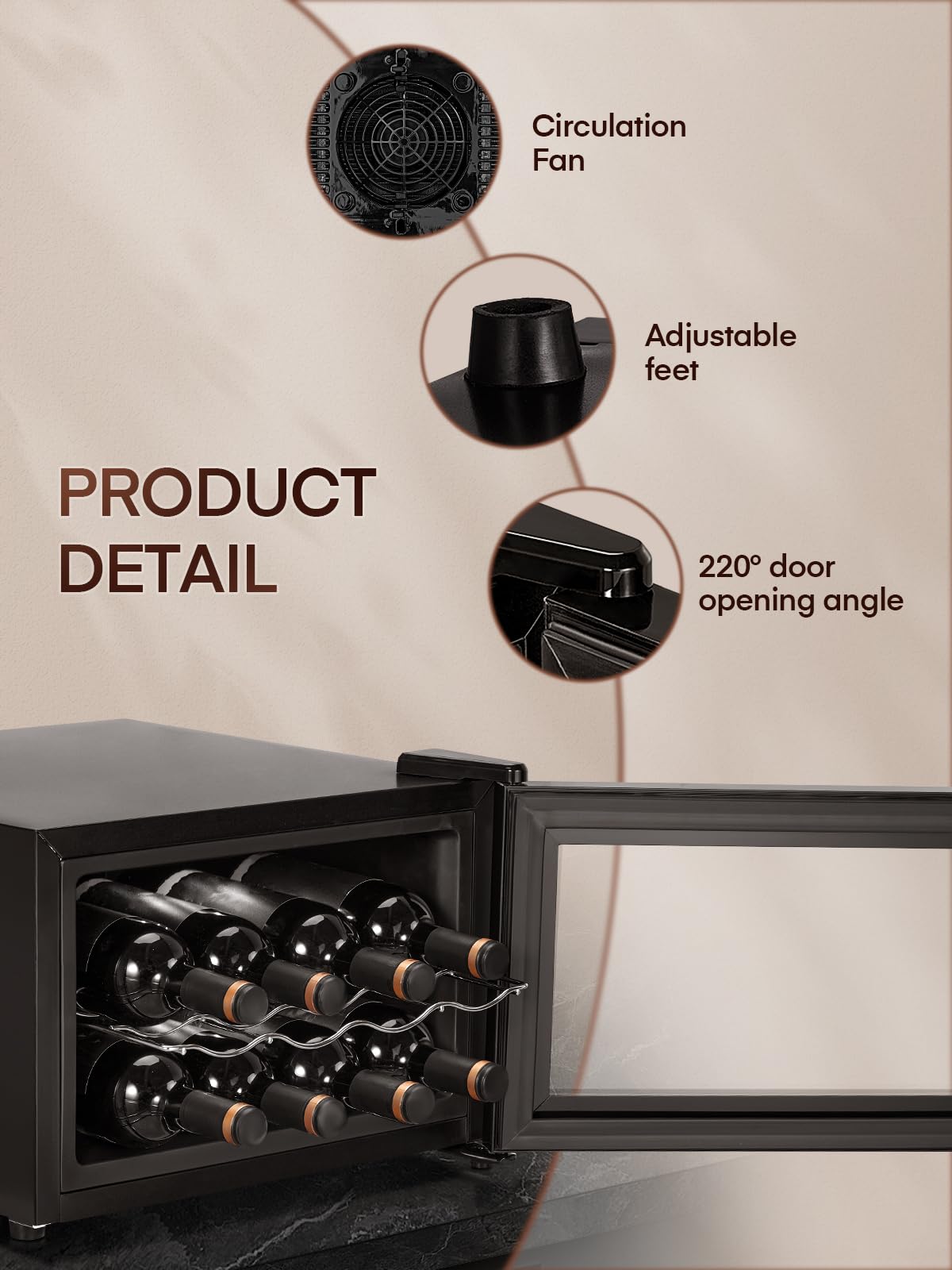 8 Bottle Wine Cooler Refrigerator - Dual Glass Door Wine Fridge with LED Lighting & Digital Temperature Control - Compact Wine Cellar for Home, Office, Bar, Kitchen, Restaurant & Entertainment Spaces