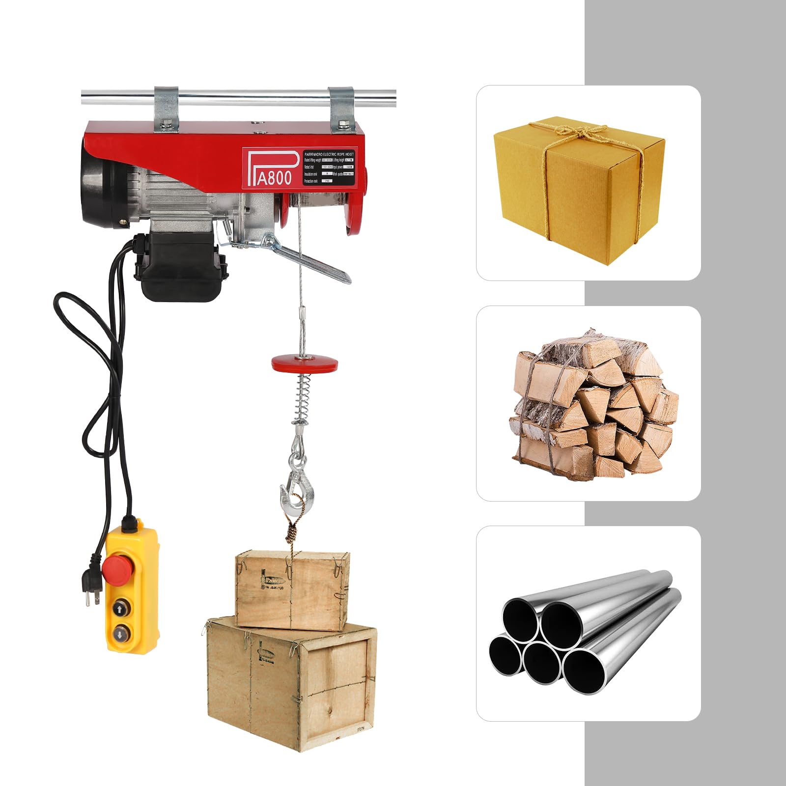 400KG Electric Hoist Lift 1763LBS with Wireless Remote Control - 110V Overhead Hoist for Garage, Auto Shop & Warehouse Lifting Operations