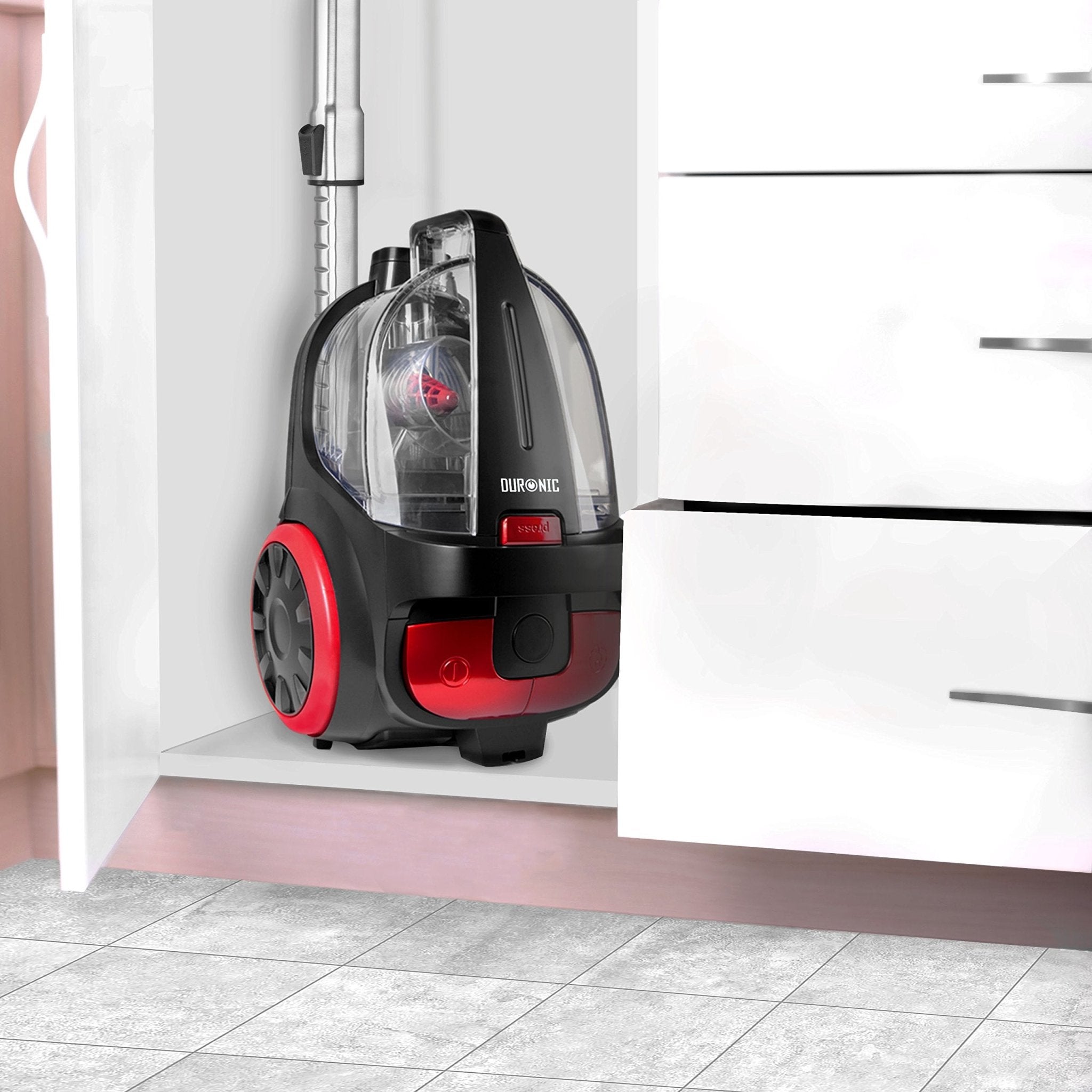 Duronic VC5010 Bagless Cylinder Vacuum Cleaner - 500W Cyclonic Carpet & Hard Floor Cleaner with HEPA Filter | Lightweight, Low Noise, Extendable Hose & 4 Attachments [Energy Class A+] | Perfect for Home, Office & Pet Hair Removal
