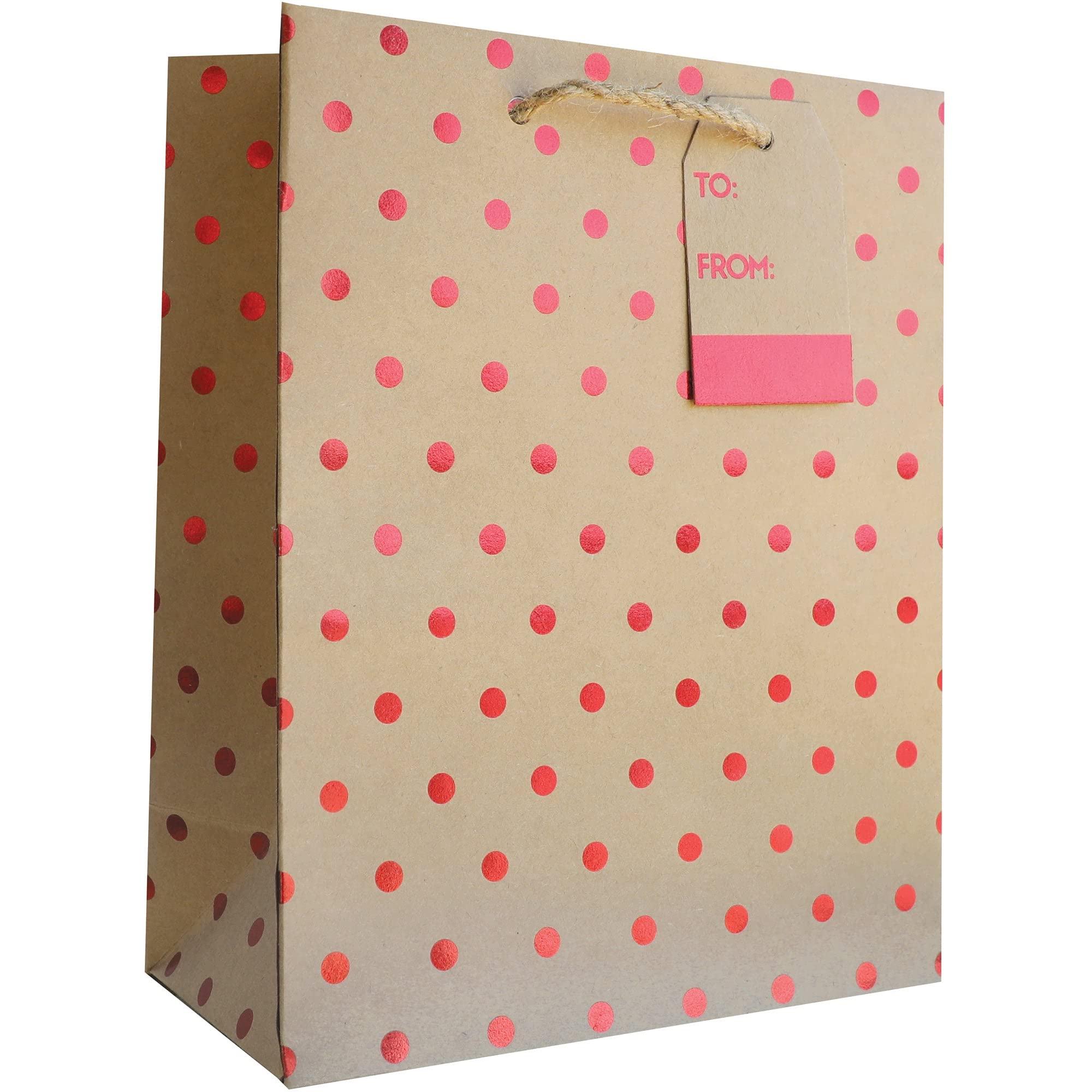 Jillson Roberts Medium Holographic Gift Bags with Red Dots - 12 Pack Kraft Paper Party Favor Totes for Birthdays, Weddings & Baby Showers