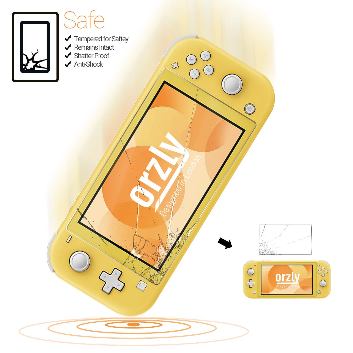 Orzly Tempered Glass Screen Protector for Nintendo Switch Lite (2019 Model) - 4 Pack Anti-Scratch, Bubble-Free, Easy Installation - Perfect for Gaming Protection & Travel Use