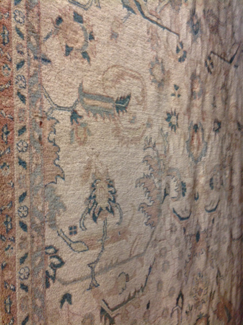 10' x 14' Taupe Area Rug with Green & Salmon Floral Print - Soft Living Room Carpet for Bedroom, Dining Room, and Home Decor