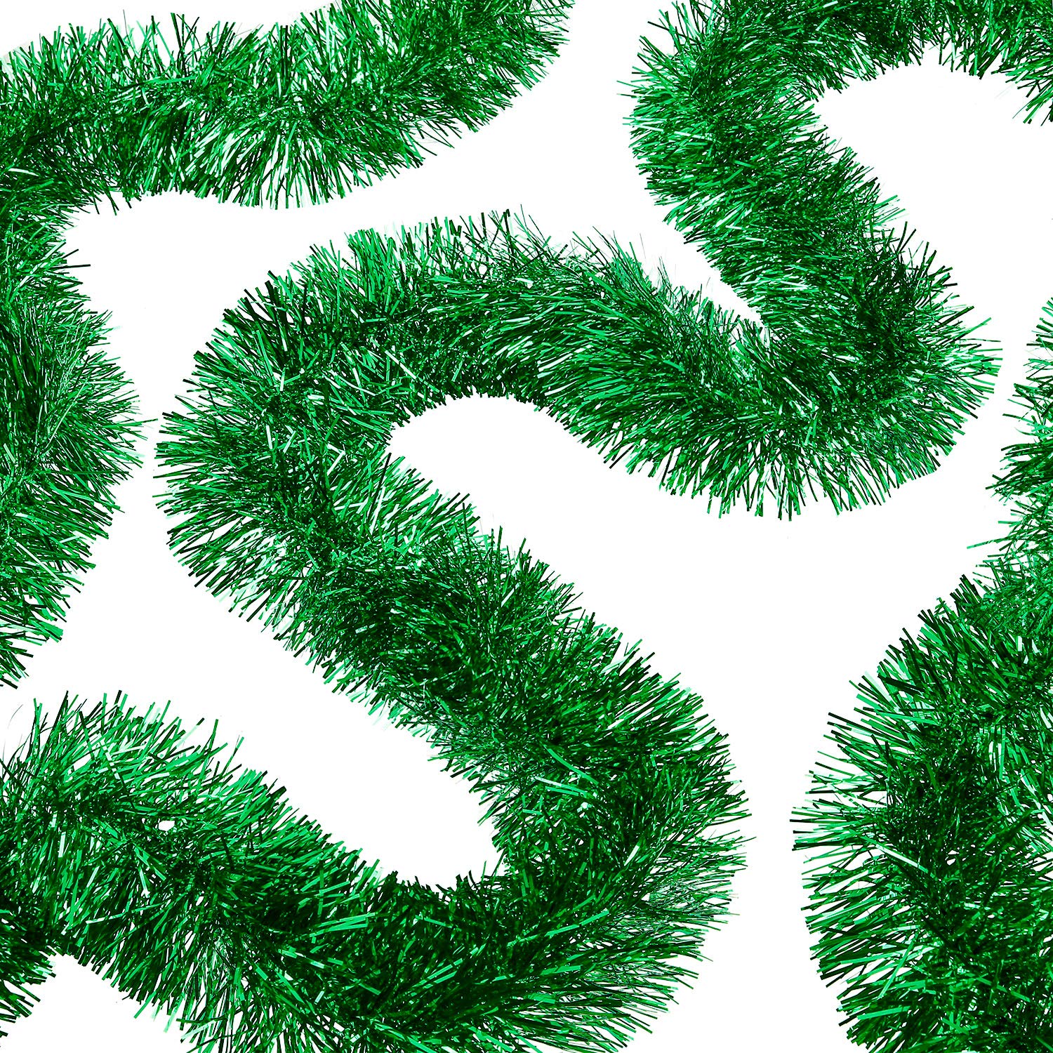 WILLBOND 50 ft Green Christmas Tinsel Garland - Metallic Twist Garland for Christmas Tree Decorations, New Year, Wedding, Birthday Party Supplies (3 Inch) - Perfect for Holiday Home Decor, Xmas Party, and Festive Events