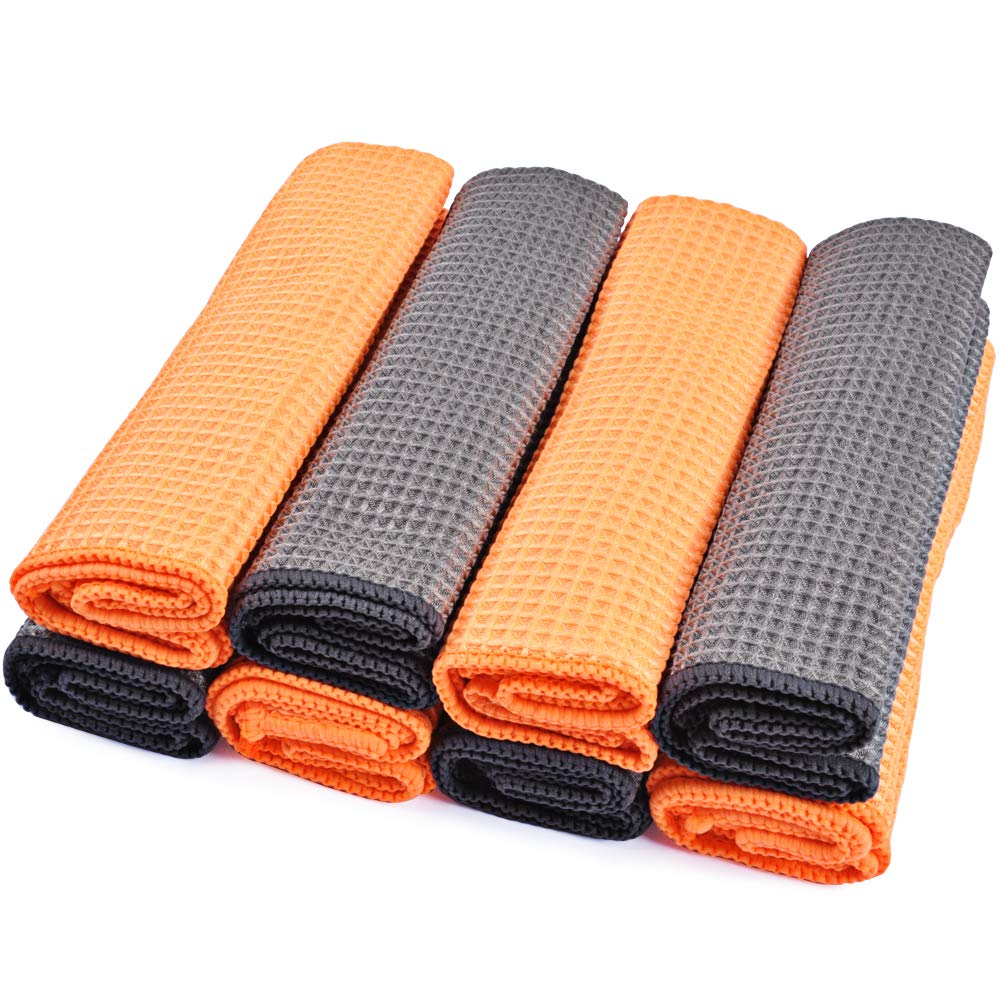OTUAYAUTO 8-Piece Large Waffle Weave Microfiber Drying Towels Set (14.8×16 Inch) - Super Absorbent Car Detailing Cloth & Kitchen Towels for Auto Cleaning, Dish Drying & Household Use