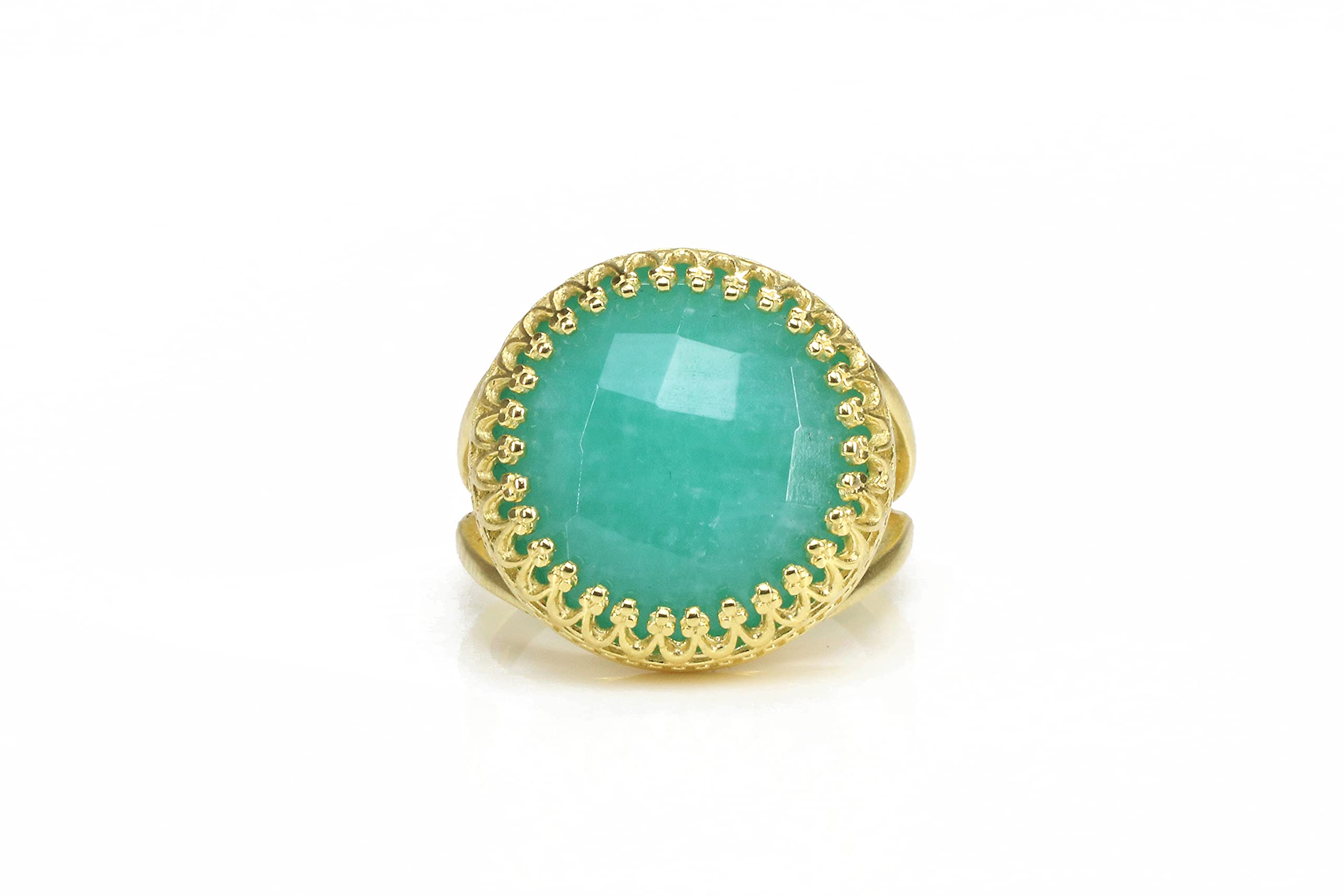 16mm Round Amazonite Ring in 14k Gold - Handmade Artisan Jewelry for Women - Elegant Statement Ring for Everyday Wear, Special Occasions & Gift Giving