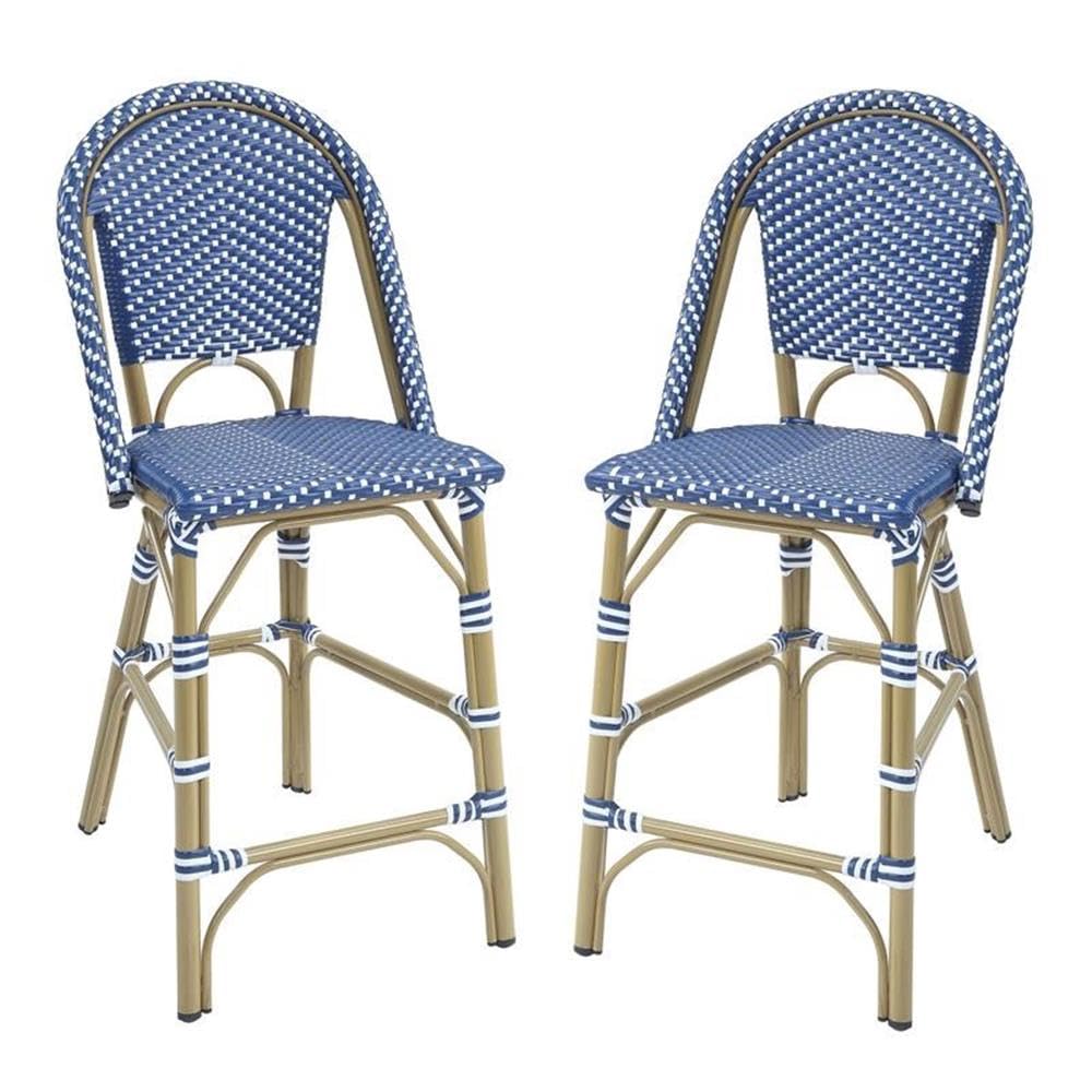 Furniture of America REO Aluminum Patio Counter Dining Chairs in Blue (Set of 2) - Outdoor Bar Stools for Backyard, Poolside & Garden Dining