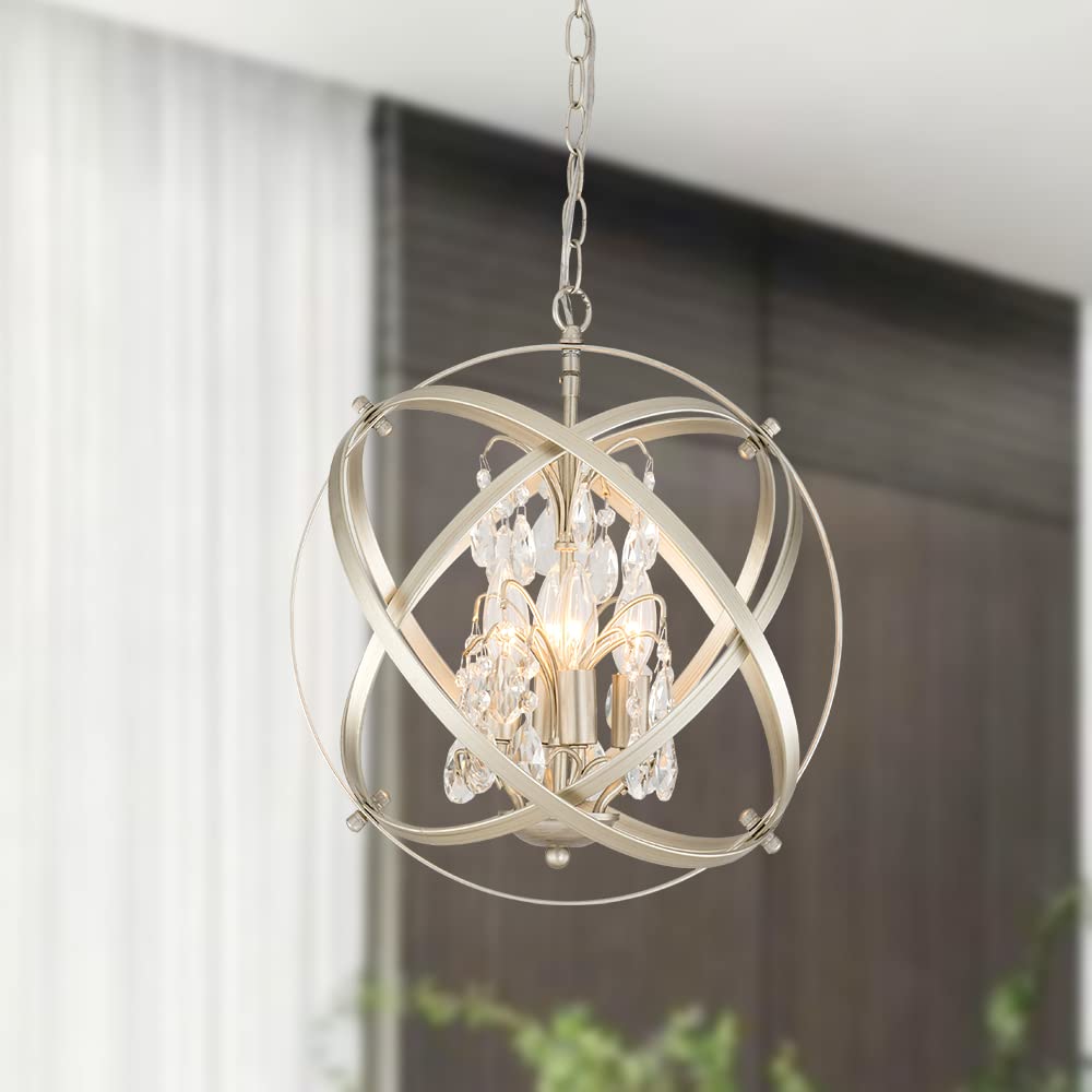 Maxax 4-Light Adjustable Crystal Chandelier - Modern Farmhouse Globe Pendant Light Fixture in Champagne Gold for Kitchen, Dining Room, Living Room, Entryway | Elegant Ceiling Lighting for Home Decor & Wedding Venues