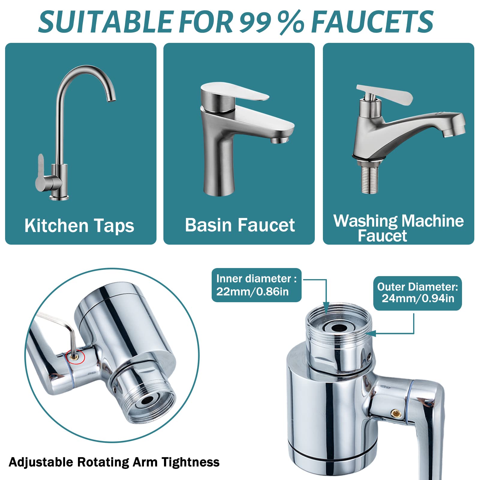 360° Swivel Faucet Extender with 2 Spray Modes - High Pressure Splash Filter Aerator with 8 Replaceable Water Purifiers - Perfect for Kitchen Sink, Bathroom Vanity & Pet Washing Station