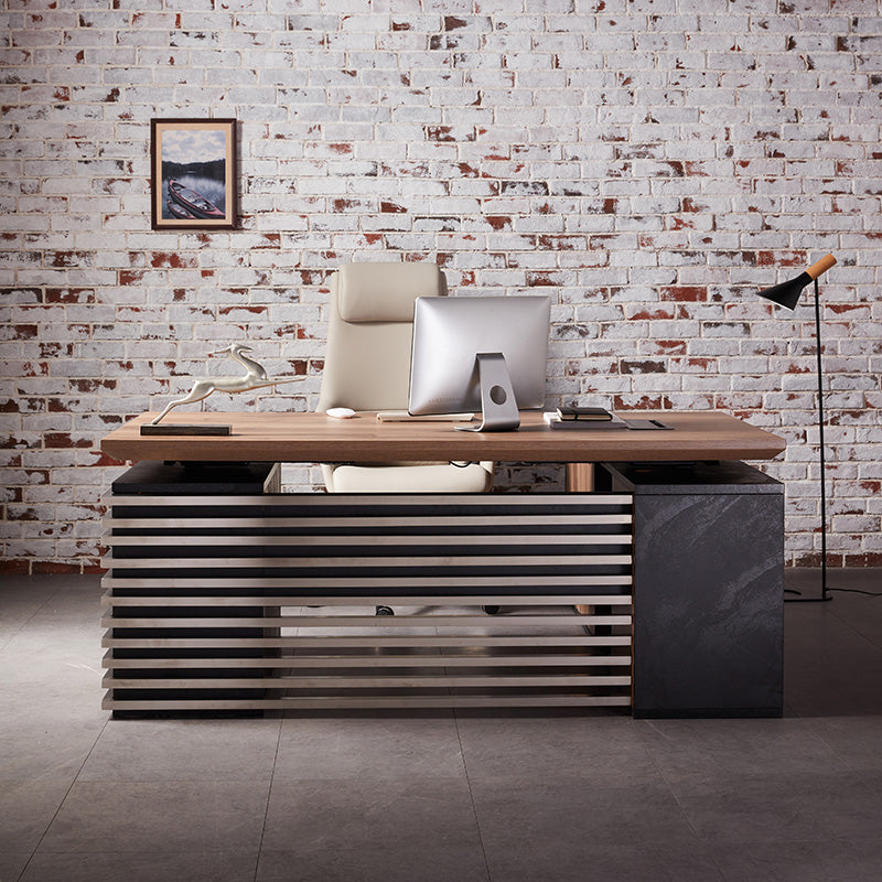 Premium Electric Height Adjustable Sit Stand Desk with Left Return - 1.8M Warm Oak & Black Finish | Home Office & Workspace Ergonomic Standing Desk Solution