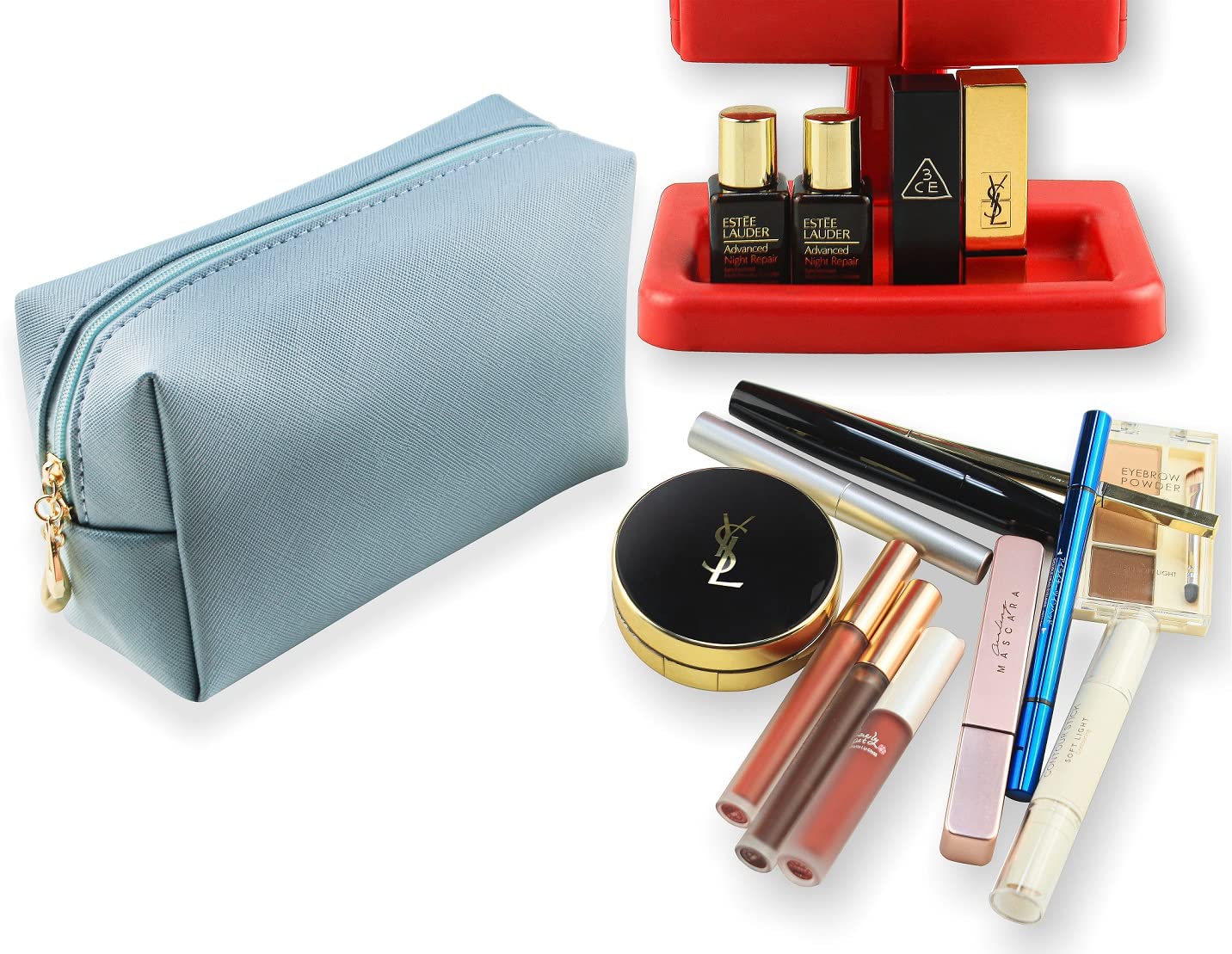 Portable Waterproof Small Makeup Bag for Women - Travel Cosmetic Pouch & Toiletry Organizer (Light Blue) | Perfect for Daily Use, Gym, Vacation & Business Trips
