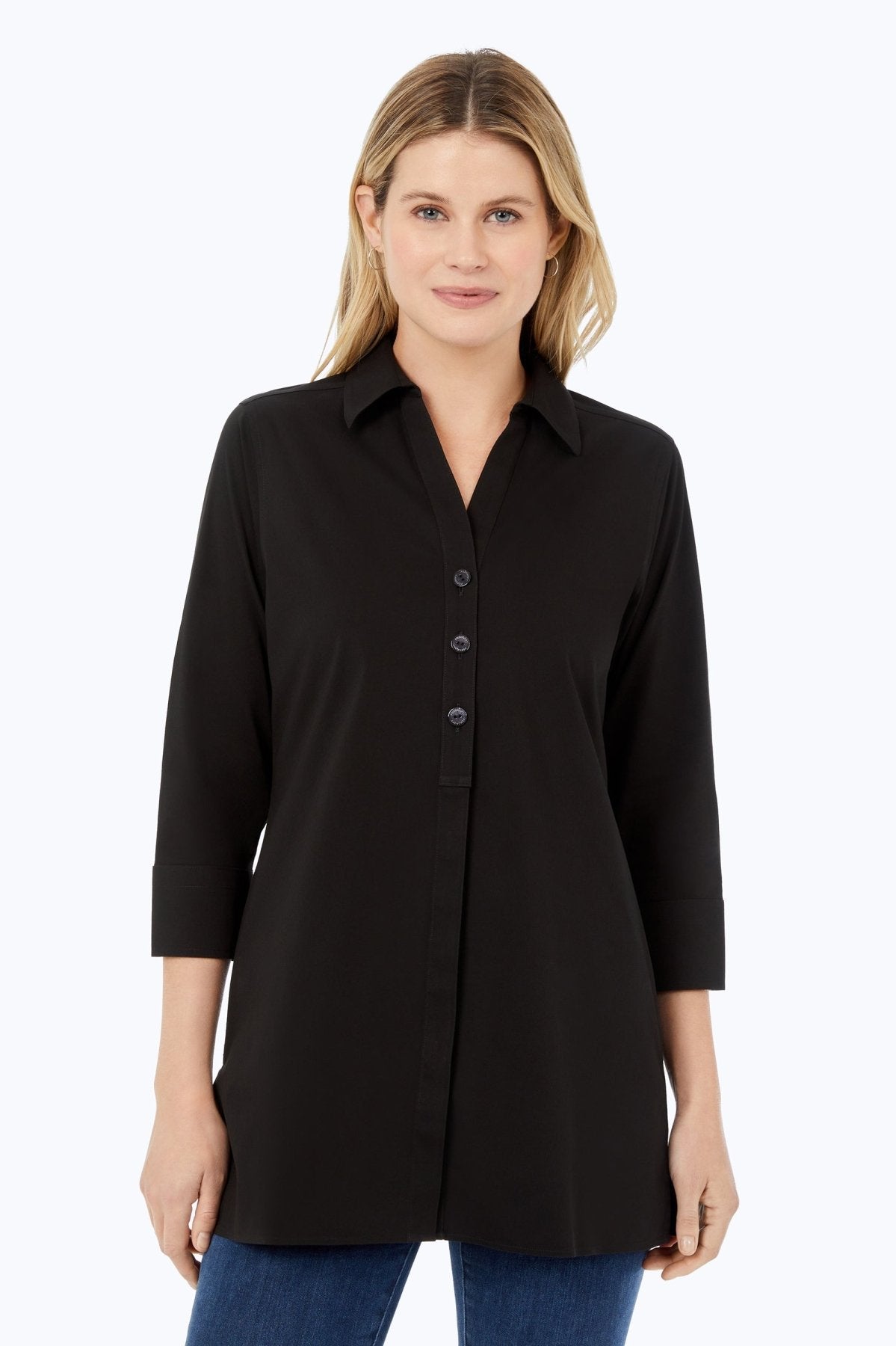 Pamela No Iron Stretch 3/4 Sleeve Tunic Top for Women - Wrinkle-Free Comfort Fit Blouse - Perfect for Office, Travel & Casual Wear
