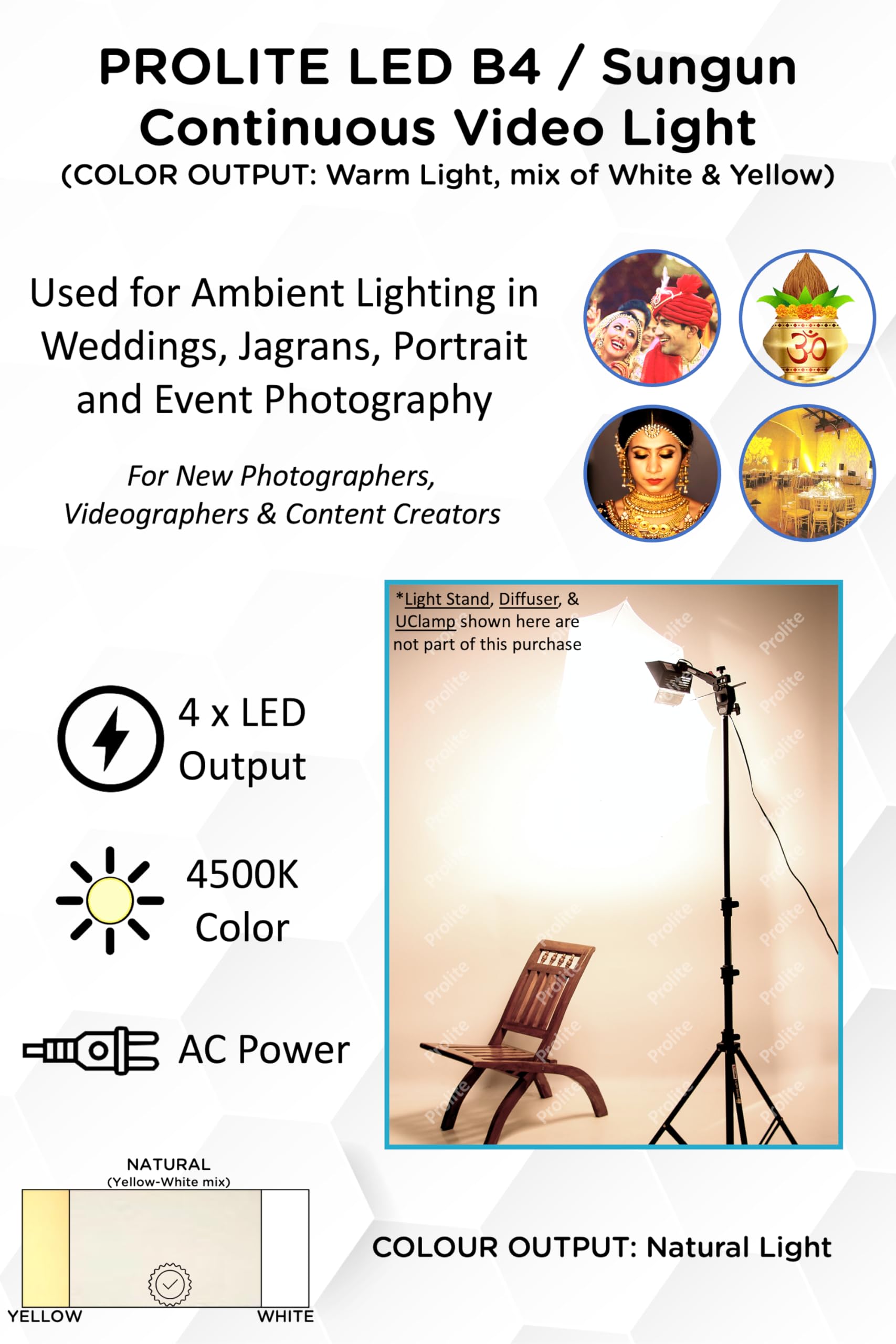 Prolite LED B4 Video Light - 4 LED Camera Lighting for Warm Studio Shoots