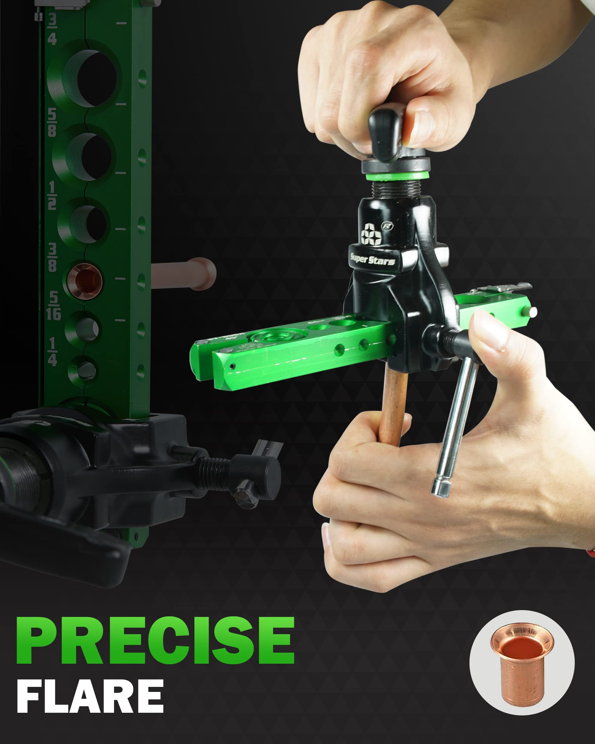 Super Stars 1/4in - 3/4in Single Flare Tool Kit | 45° Eccentric HVAC Flaring Tool with Pipe Cutter | 5-in-1 Copper Tube Pipe Flaring Set for Automotive AC & Refrigeration Repairs