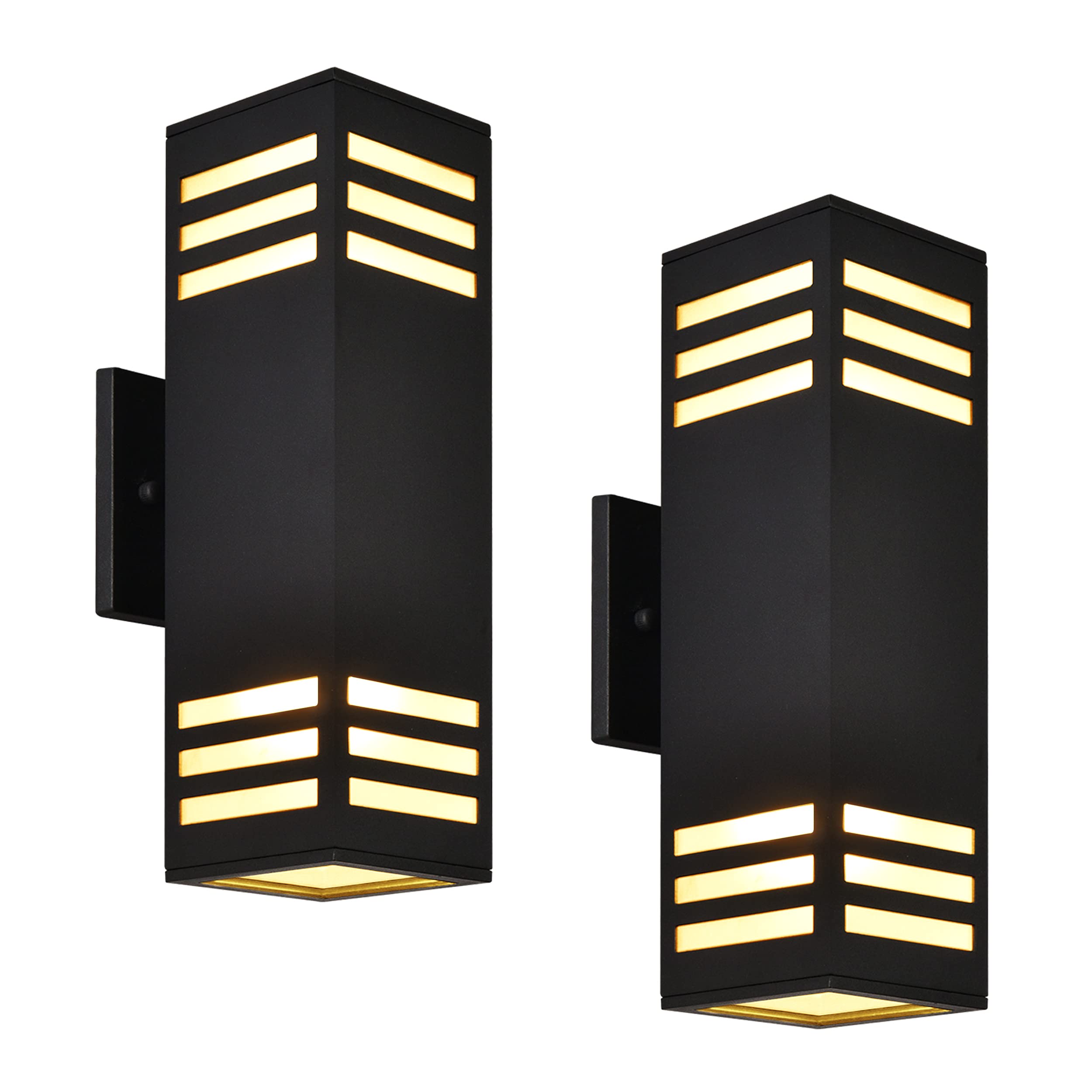 Naturous 2 Pack Black Modern Outdoor Wall Lights - Waterproof IP54 Exterior Porch Light Fixtures - ETL Listed Wall Sconce for House, Garage, Patio & Garden - Perfect for Outdoor Entryway and Landscape Lighting