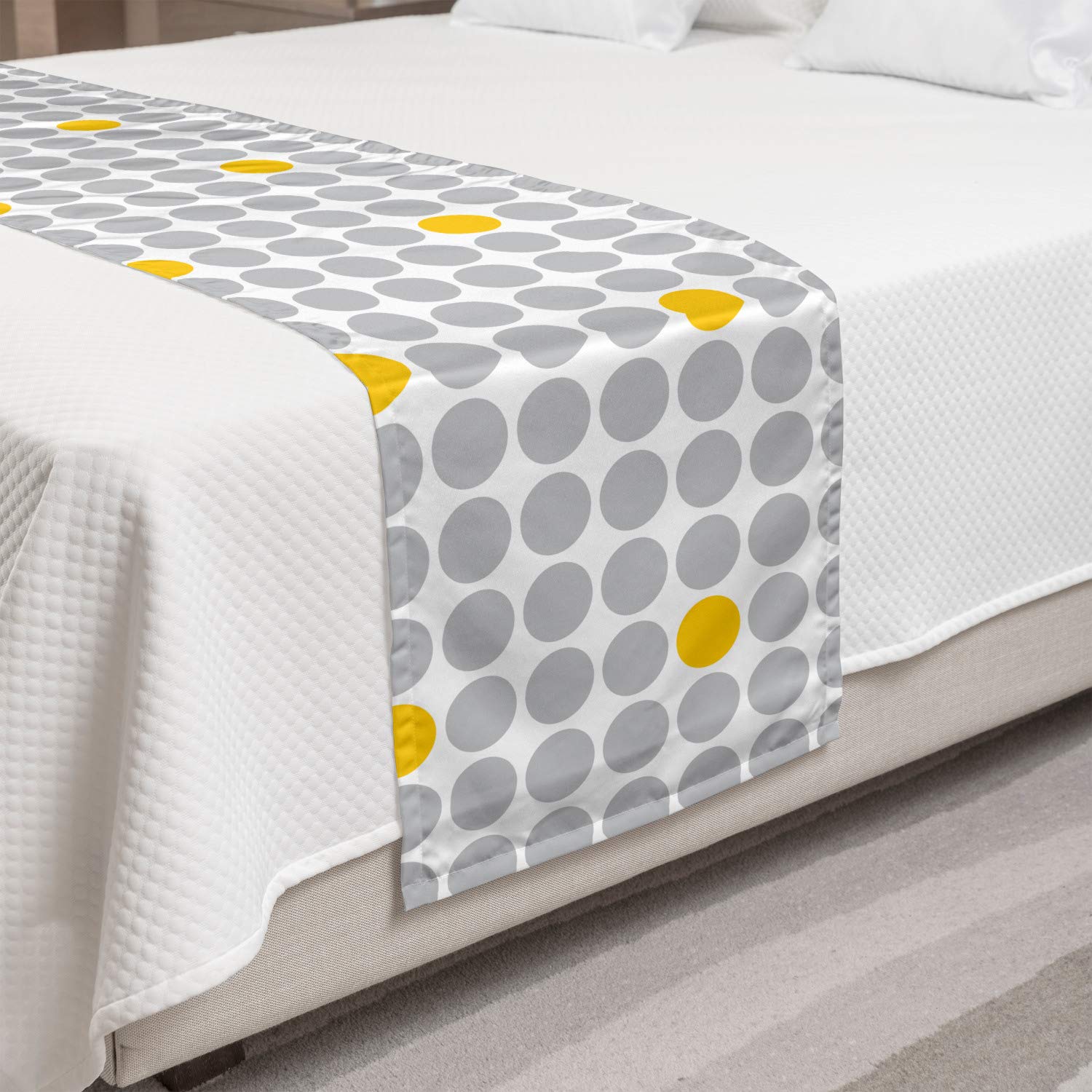 Ambesonne Abstract Bed Runner, Grey Yellow Polka Dots - Home Hotel Decor