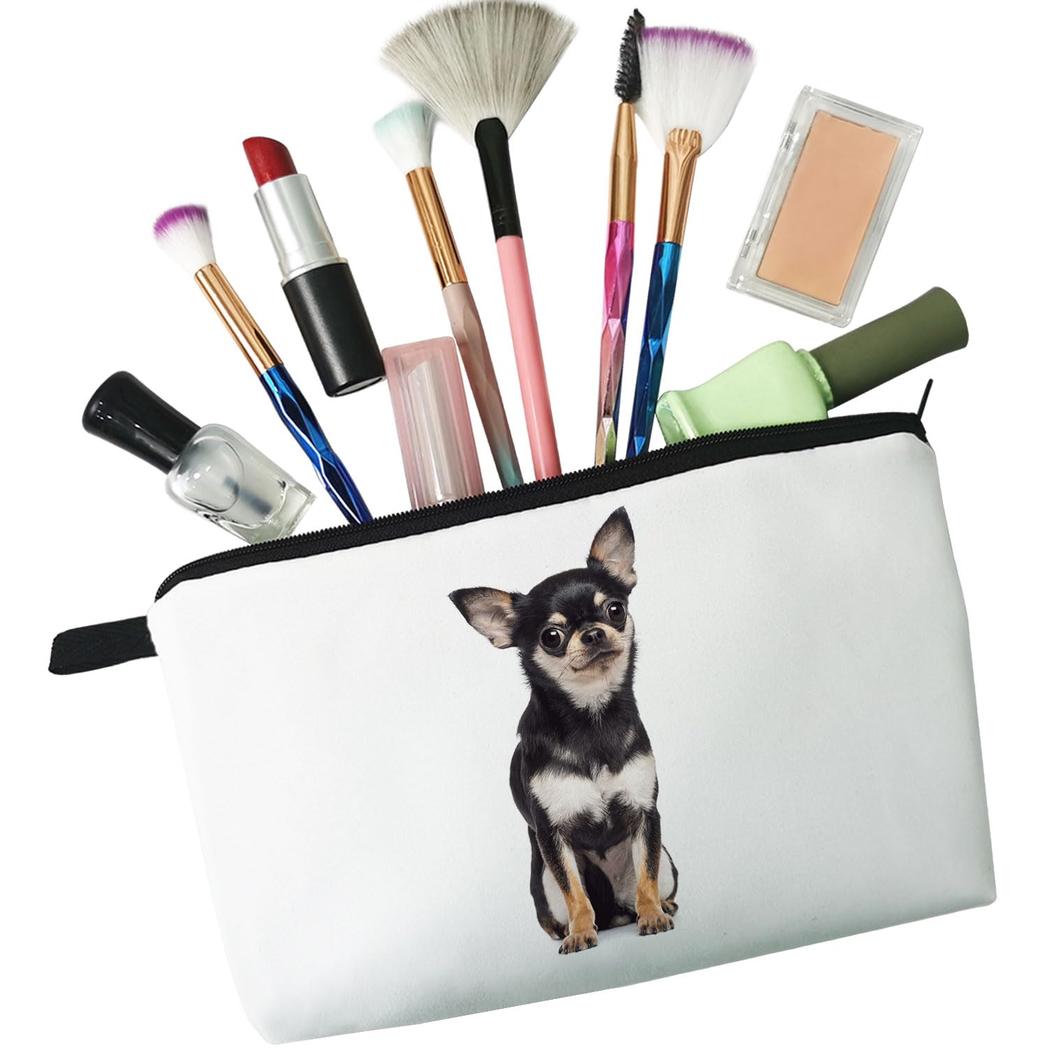 Cute Chihuahua Dog Makeup Bag for Women - Small Cosmetic Pouch for Purse, Travel & Toiletry - Perfect Gift for Dog Lovers & Girls - Zipper Closure & Durable Design - Ideal for Everyday Use, Traveling, Gifts & Dog-Themed Collections
