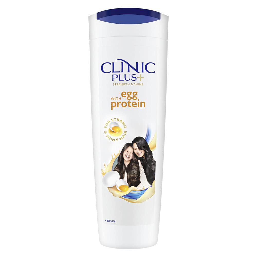 Clinic Plus Strength & Shine Shampoo with Egg Protein 355ml & Strong Thick Shampoo with Milk Protein & Almond Oil 355ml - Hair Strengthening & Volume Boost for Damaged Hair | Daily Use for Women & Men