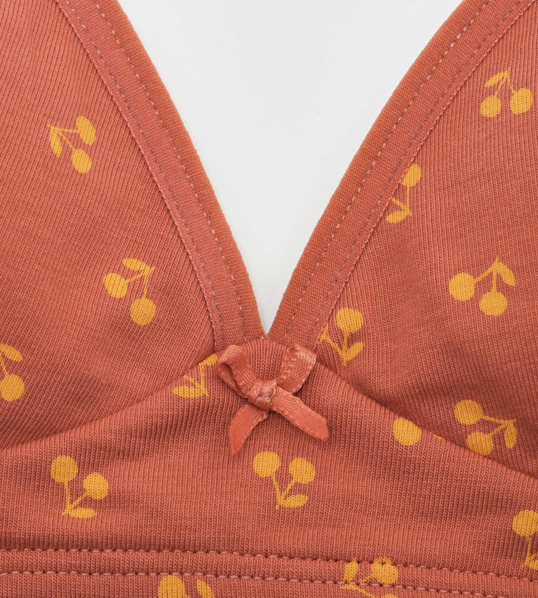 Yellow Cherry Print Triangle Bralette for Girls - Comfortable & Stylish Underwear for School, Sports, and Everyday Wear