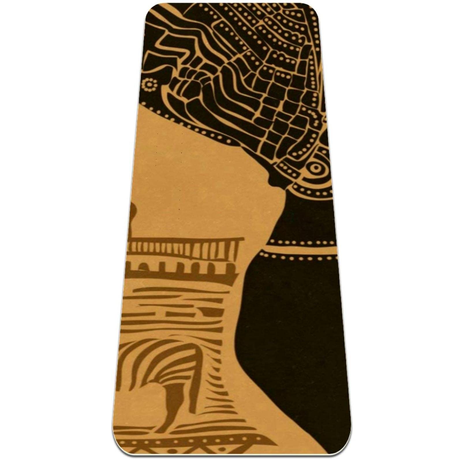 Premium Non-Slip Thick Yoga Mat for Women - Extra Cushioning Workout & Exercise Mat with African Woman Silhouette Design - Perfect for Home Gym, Pilates, Hot Yoga & Fitness Training
