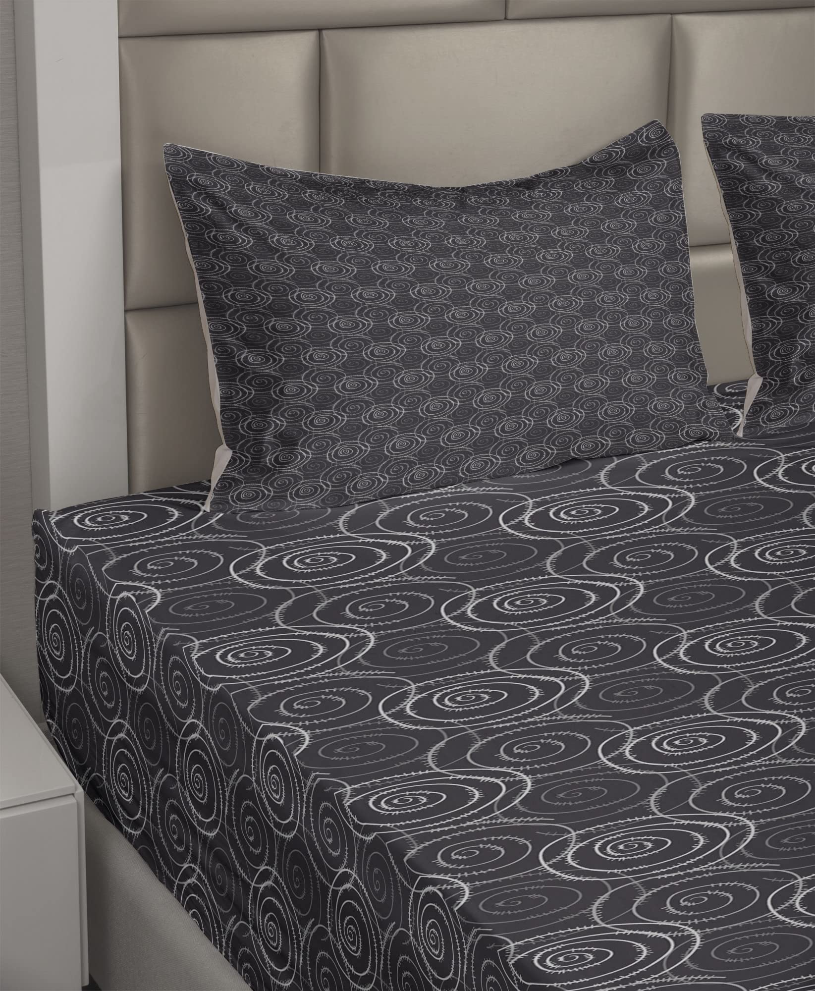 Ambesonne Abstract Sheet Set - Modern Hand Drawn Whirlpool Print 4-Piece Bedding Set (King Size, Dark Purple & Pale Grey) for Luxury Bedroom Decor & Guest Room Essentials