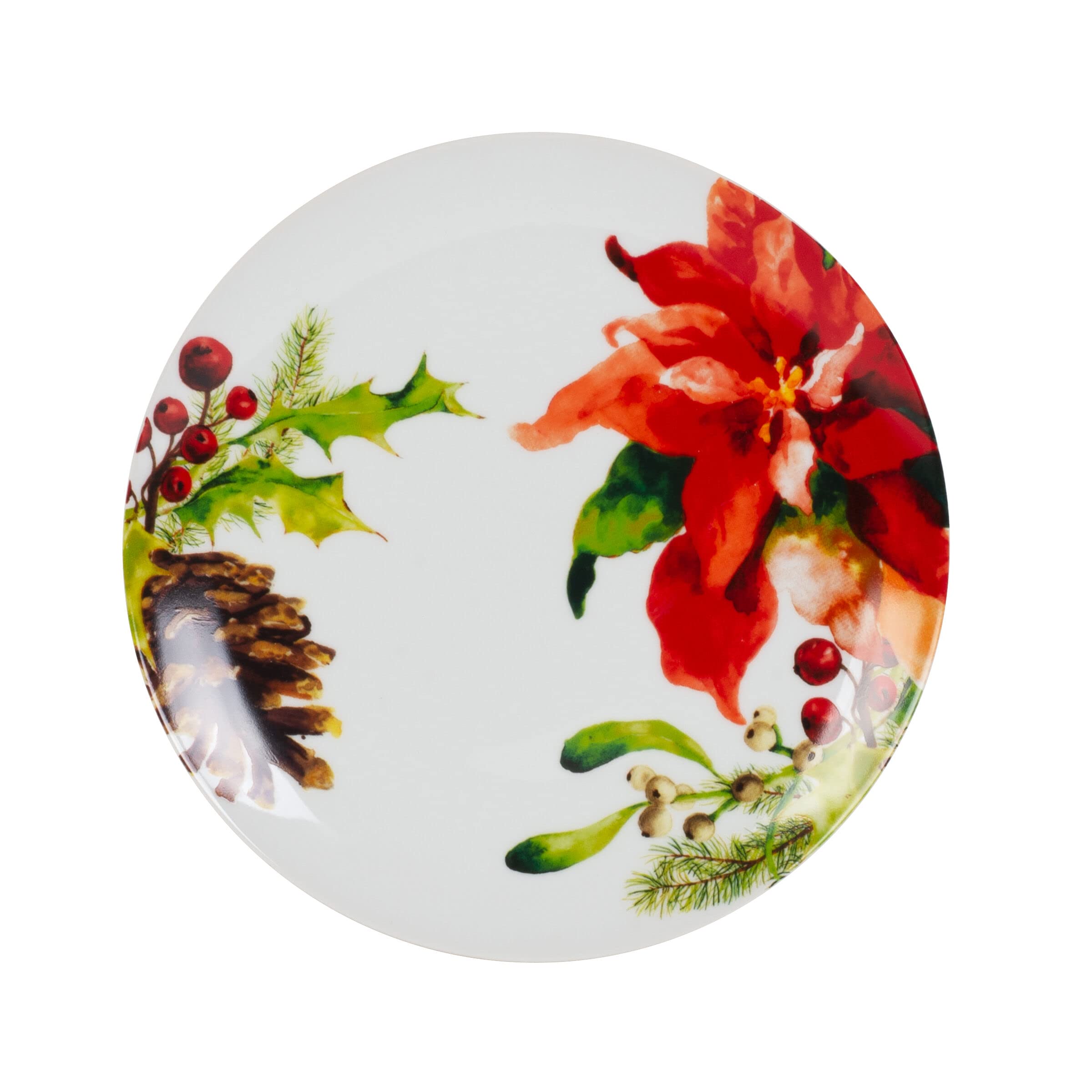 Fitz and Floyd Holiday Home 32-Piece Dinnerware Set - Elegant Porcelain Tableware for Christmas, Thanksgiving & Family Gatherings - Complete Service for 8 with Plates, Bowls & Cups