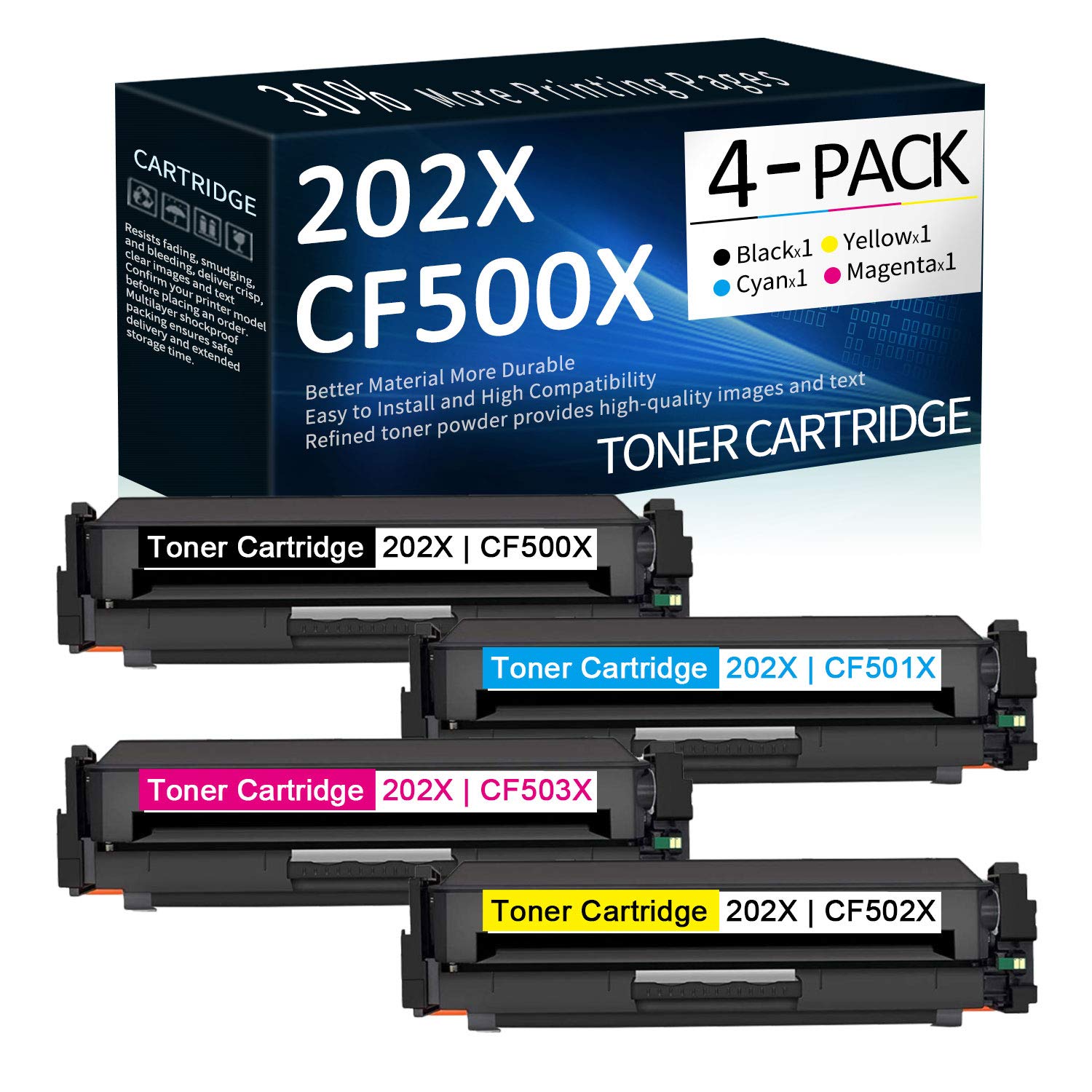 4-Pack (Black, Cyan, Yellow, Magenta) CF500X CF501X CF502X CF503X Compatible Toner Cartridges Replacement for HP Color LaserJet Pro MFP M280nw M281fdn M281fdw M281cdw M254nw M254dw M254dn Printers - Perfect for Home Office & Small Business Printing Needs