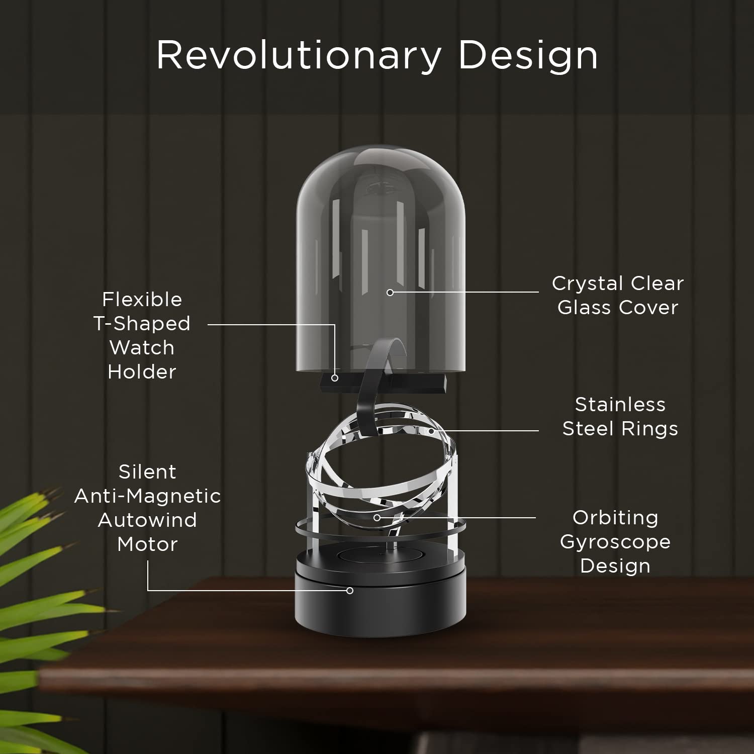 Orbit Single Watch Winder for Automatic & Mechanical Watches - Clear Transparent Display Case with Gyroscope Technology - Perfect for Rolex, Omega & Luxury Watch Storage at Home or Office