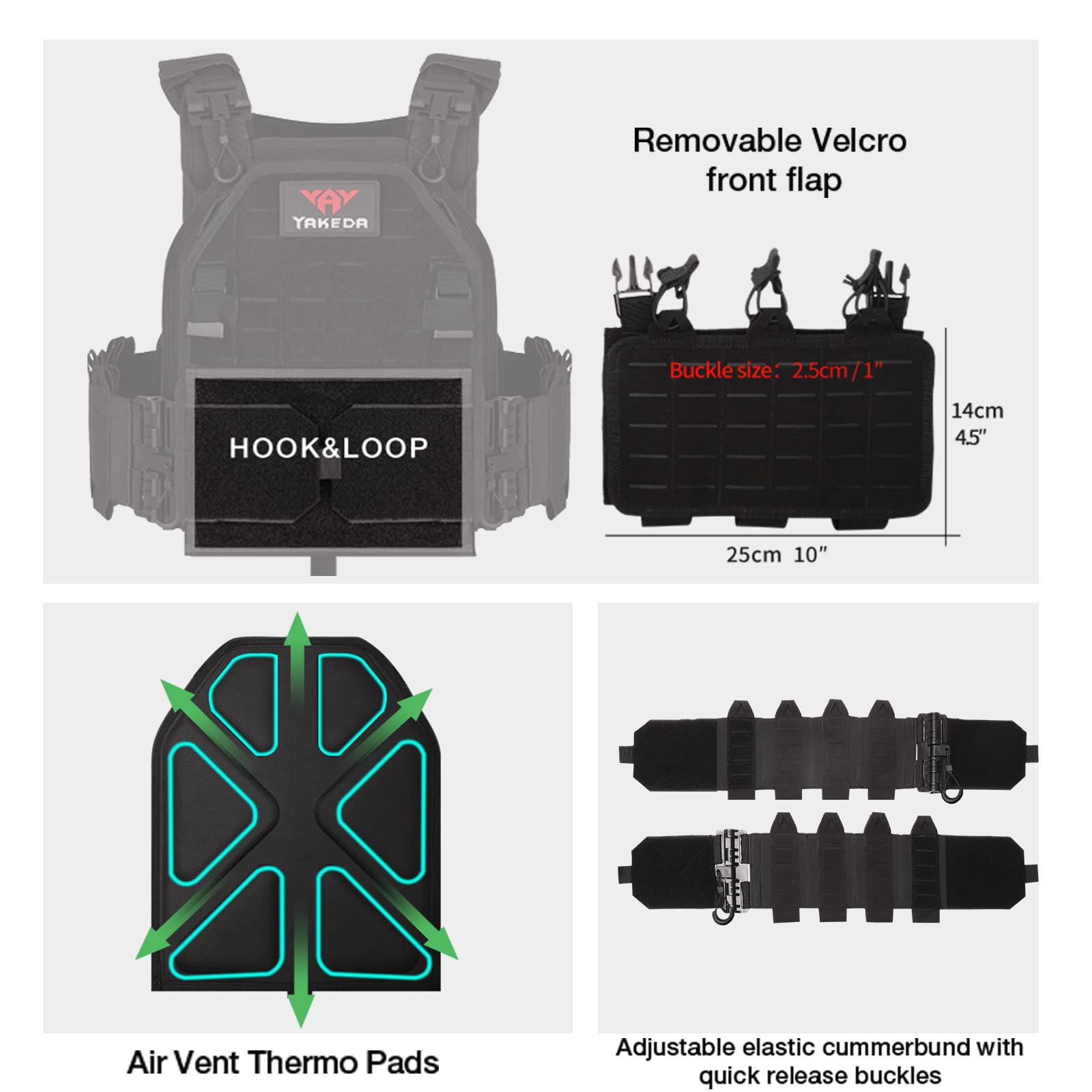 YAKEDA 1000D Nylon Tactical Vest for Men - Quick Release Laser-Cut Modular Lightweight Outdoor Vest, Black, One Size (Fits Backpack) - Perfect for Hiking, Camping, Airsoft & Military Training