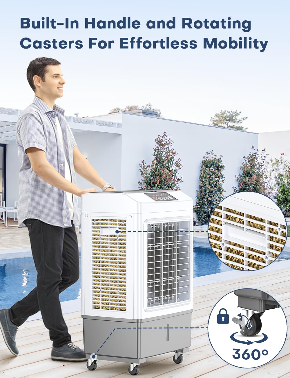 BALKO 35-Inch Windowless Air Conditioner - 2100CFM Evaporative Swamp Cooler with 2 Modes, 3 Speeds, Smart Timer, 8Gal Tank & Remote - Cools Up to 700 Sq.Ft - Perfect for Bedrooms, Living Rooms, Offices, and Outdoor Spaces