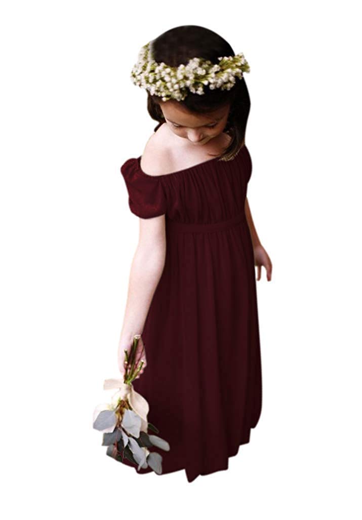 Bohemian Flower Girl Dress for Beach Wedding - Chiffon Off Shoulder Boho Dress for Kids - Floor Length Flowy Gown - Perfect for Beach Weddings, Garden Parties & Boho Photoshoots