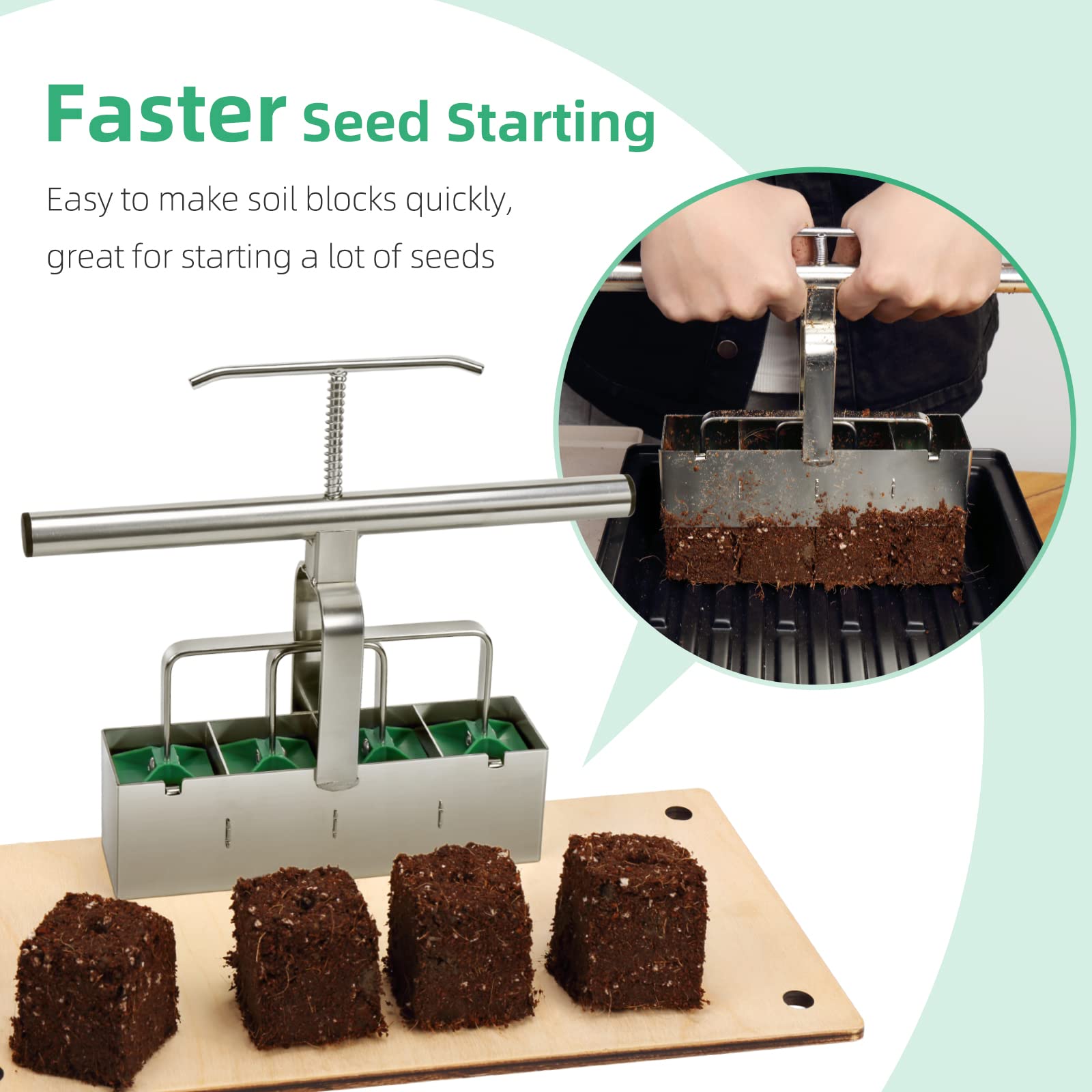 4 Cell Soil Block Maker Tool - 2 Inch Mold with Comfortable Handle for Seed Starting, Germination & Seedling Growth | Reduce Transplant Shock | Ideal for Home Gardening, Greenhouses & Organic Farming