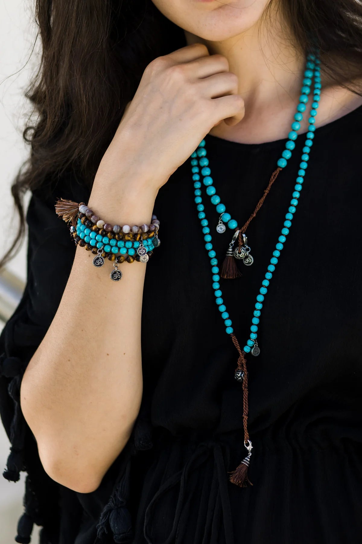 Howlite Turquoise Gemstone Knotted Wrap Mala - Meditation & Yoga Beaded Bracelet for Stress Relief & Spiritual Healing