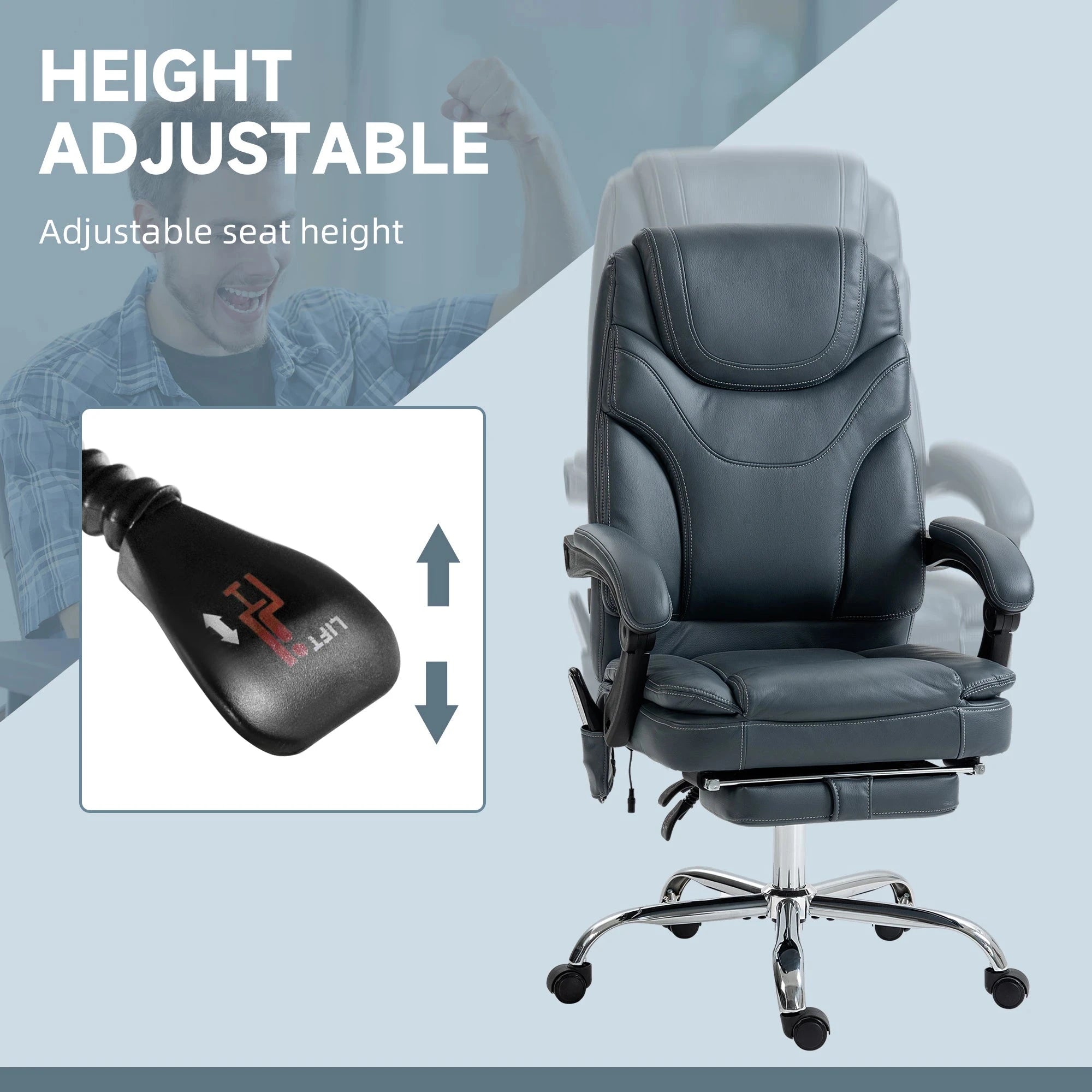 Premium Faux Leather Heated Massage Office Chair with 6-Point Vibration System - Black & Brown Options - Perfect for Home Office, Gaming, and Relaxation