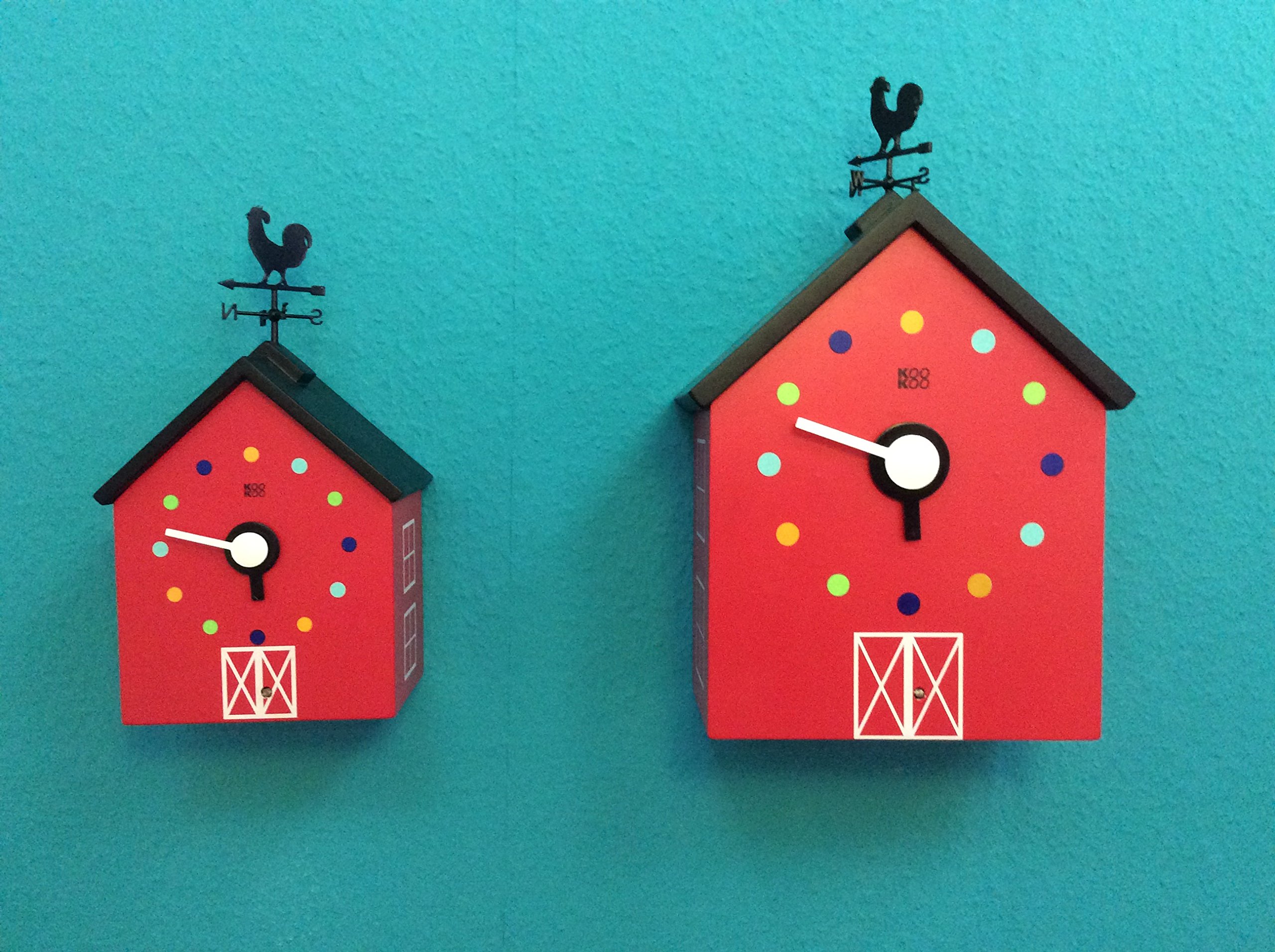 KOOKOO Red Barn Large Farmhouse Wall Clock - 12 Animal Sounds, Rooster & Rotating Weathervane | Rustic Home Decor for Kitchen, Living Room, Nursery