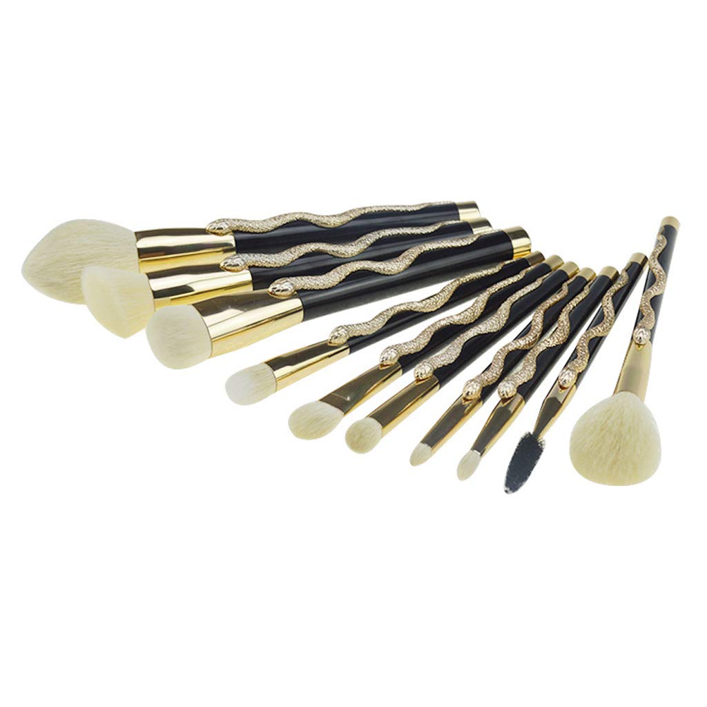3D Snake Makeup Brush Set - 10 Piece Portable Artificial Fiber Brushes with Plastic Handle for Professional & Everyday Makeup Application - Perfect for Travel, Home & Salon Use